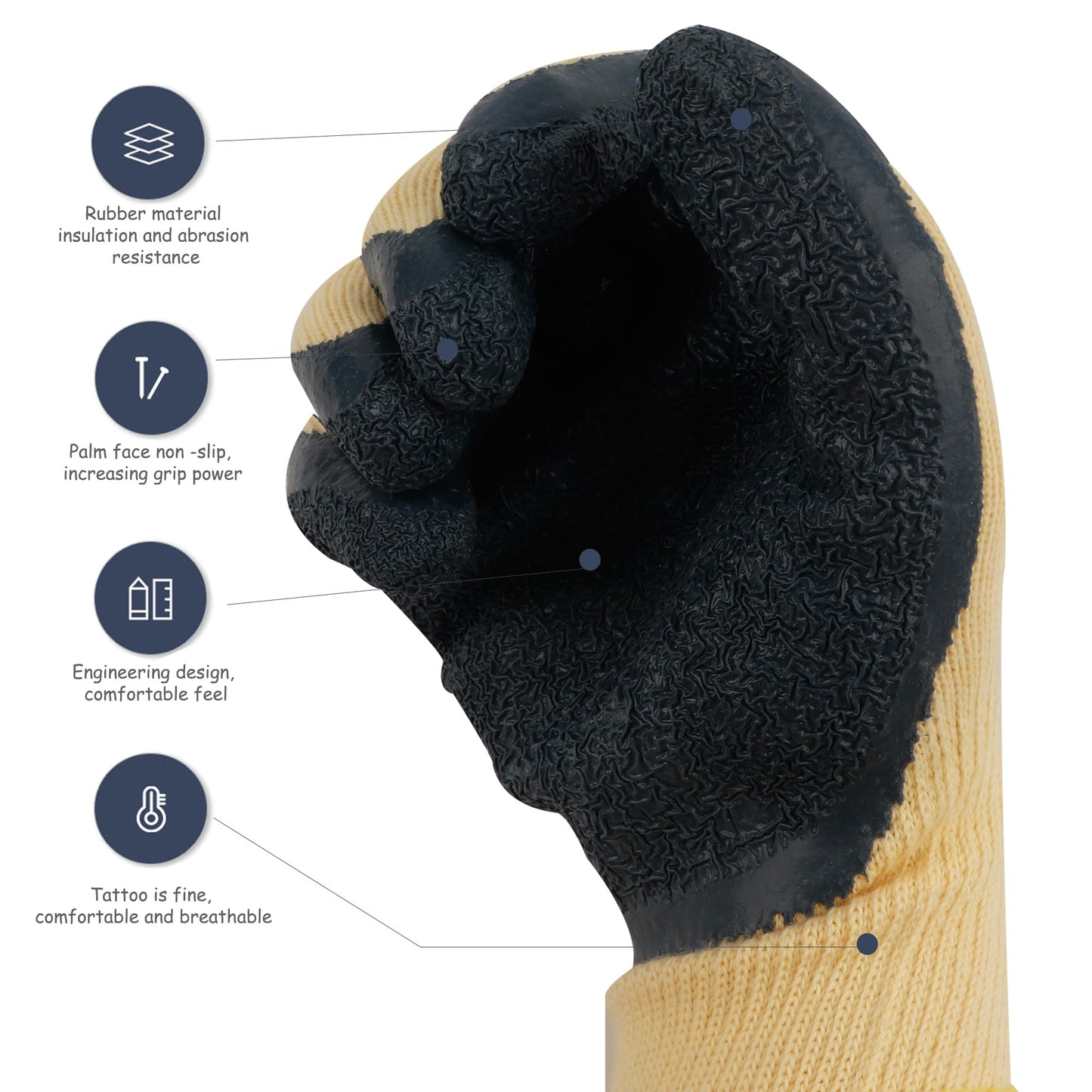 DongChu Insulated Electrician Gloves 400V,ASTM D120 Certified High Voltage Resistant Flame Retardant Work Gloves, Electrical Rubber Non-slip Prevent Shock,Large