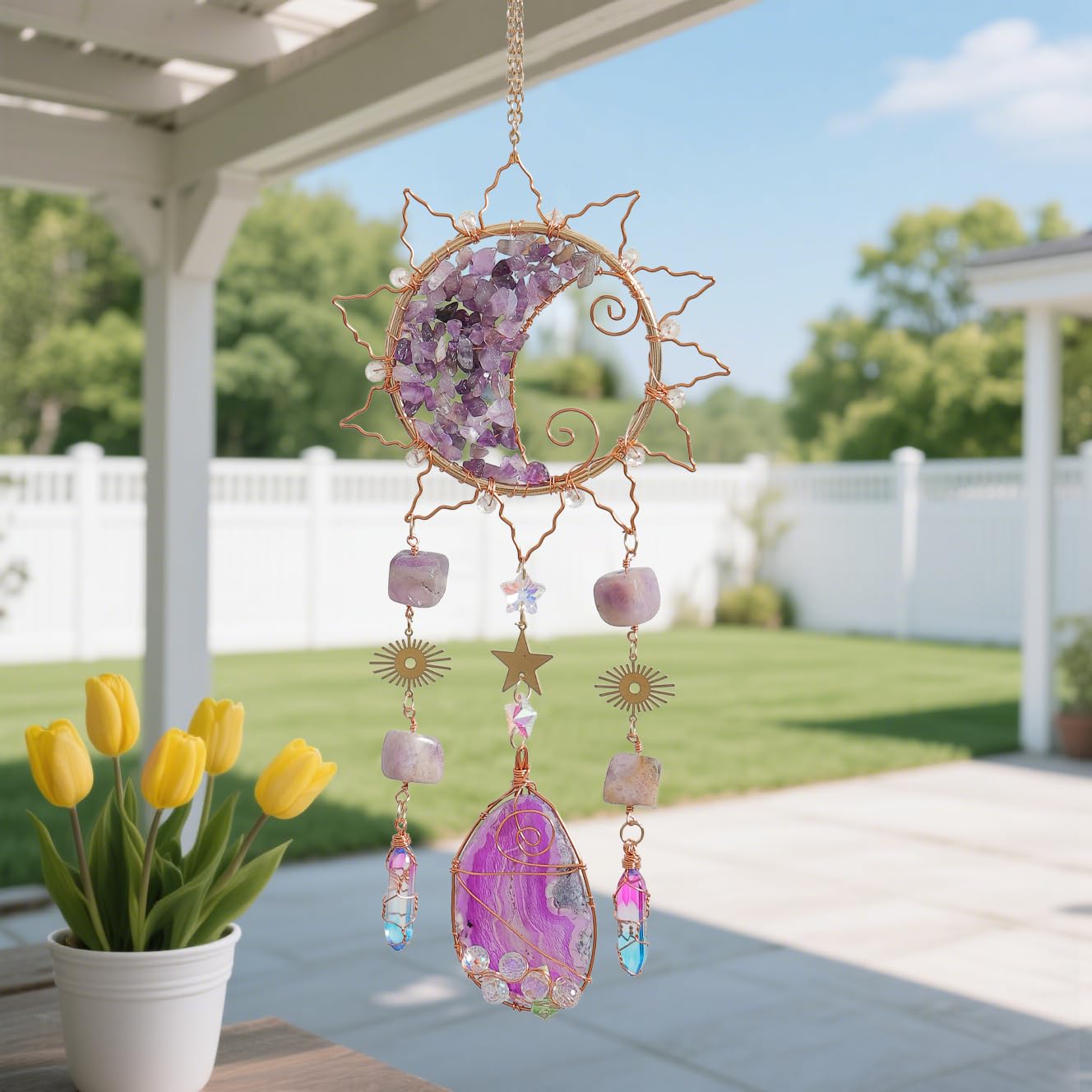 Amethyst Crystal Suncatchers for Windows Hanging Decor Rainbow Sun Catcher for Car Light Catcher Window Wall Garden Outdoor Decoration(Purple)