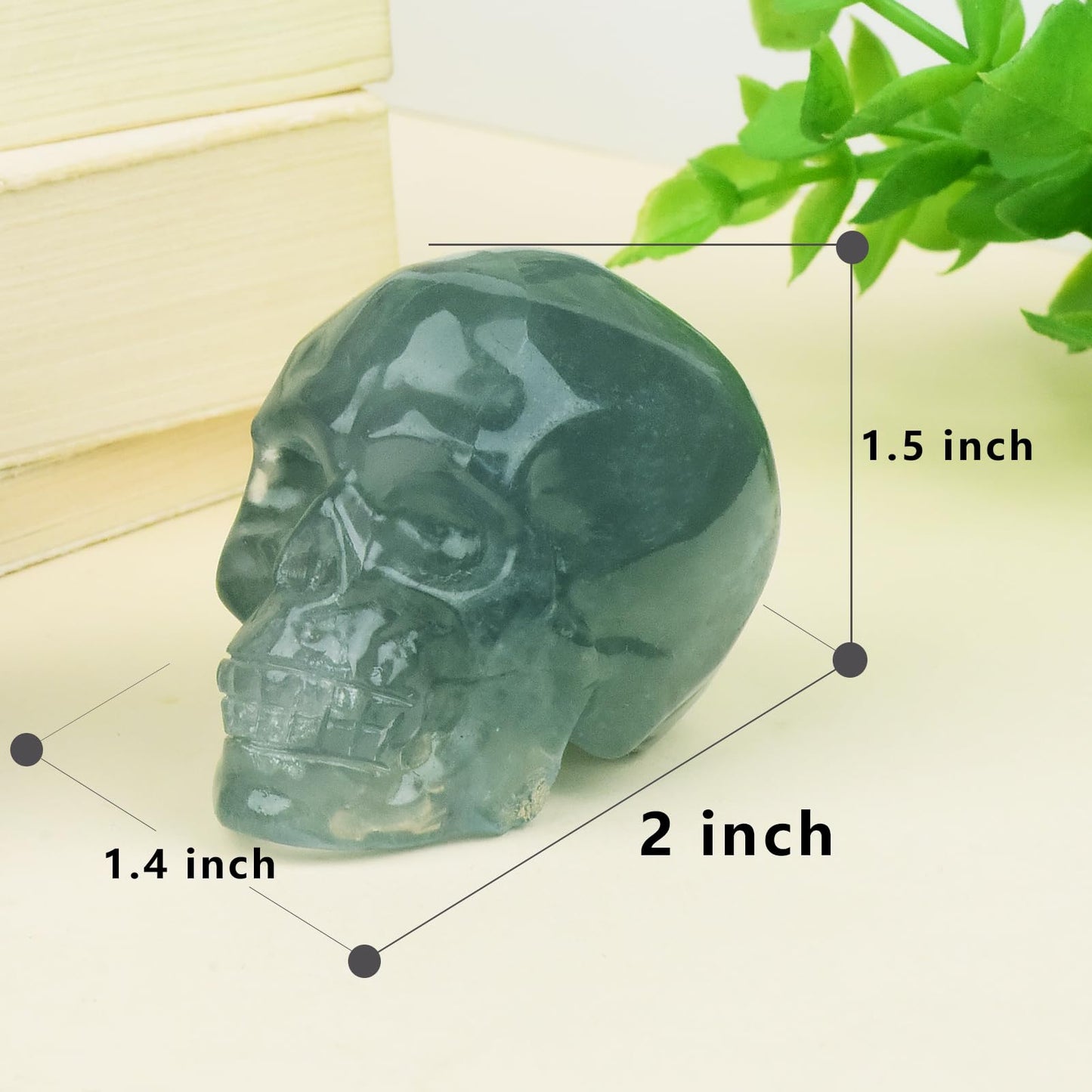 QLRSUXN 2 Inch Fluorite Crystal Skulls Decor,Human Skull Sculpture Statues Healing Crystal Decor,Halloween Skull Figurines,Home Office Decoration Christmas Meditation Gifts for Men Women