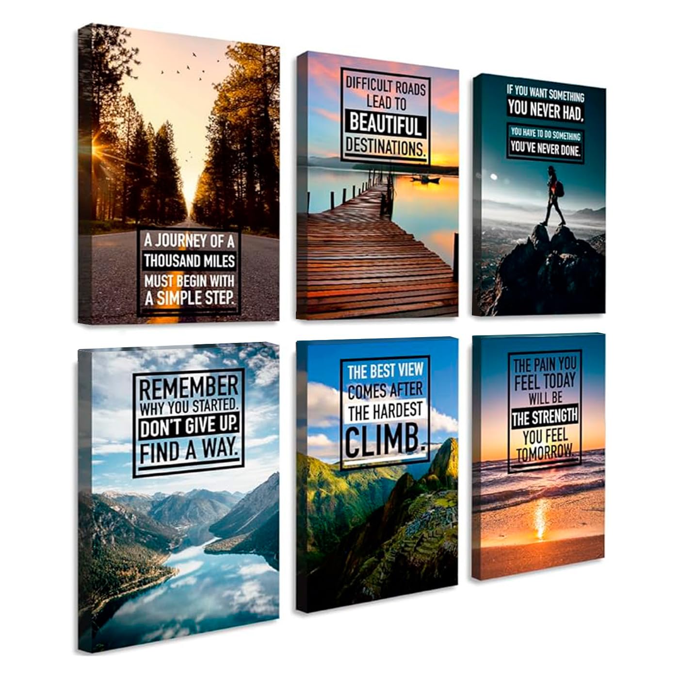 Throwbacktraits Canvas Motivational Wall Art – Set of 6 Inspirational Prints with Uplifting Phrases & Vibrant Images, Eco-Friendly & Framed, Ready to Hang for Office Wall Decor, Living Room & Bedroom Décor