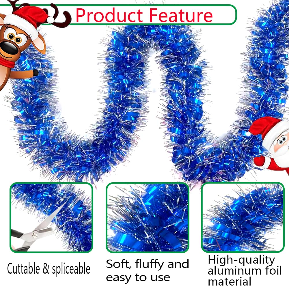 33Ft Long Blue Tinsel Twist Garland Shiny Thick Metallic Foil Xmas Tree Decorations for Birthday Party Christmas New Year Parties Parade Floats and Other Holidays Hanging Decor-(Blue+Silver)