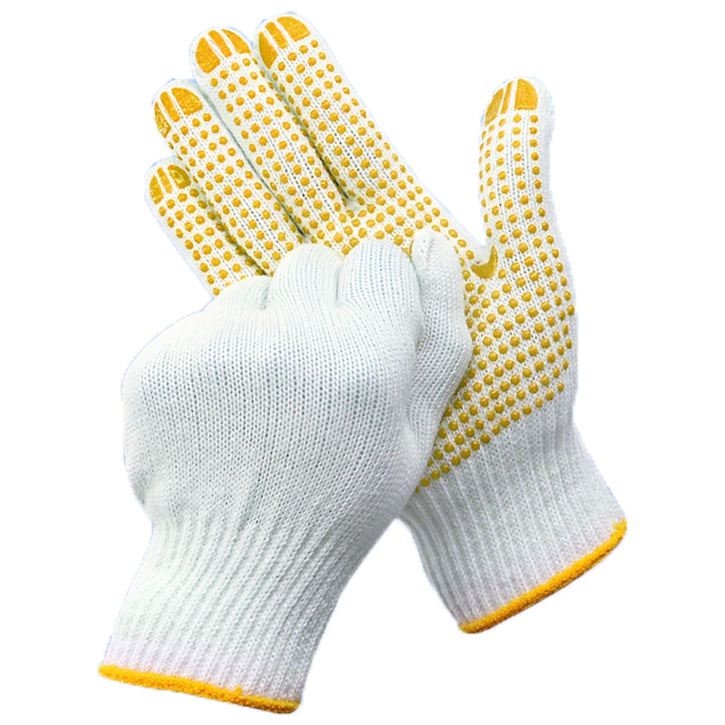 Safety Work Gloves with Anti-slip Dots 12 Pairs White Polyester Knitted Gloves for Garage Warehouse Painter Mechanic Industrial Gardening Construction (Yellow)