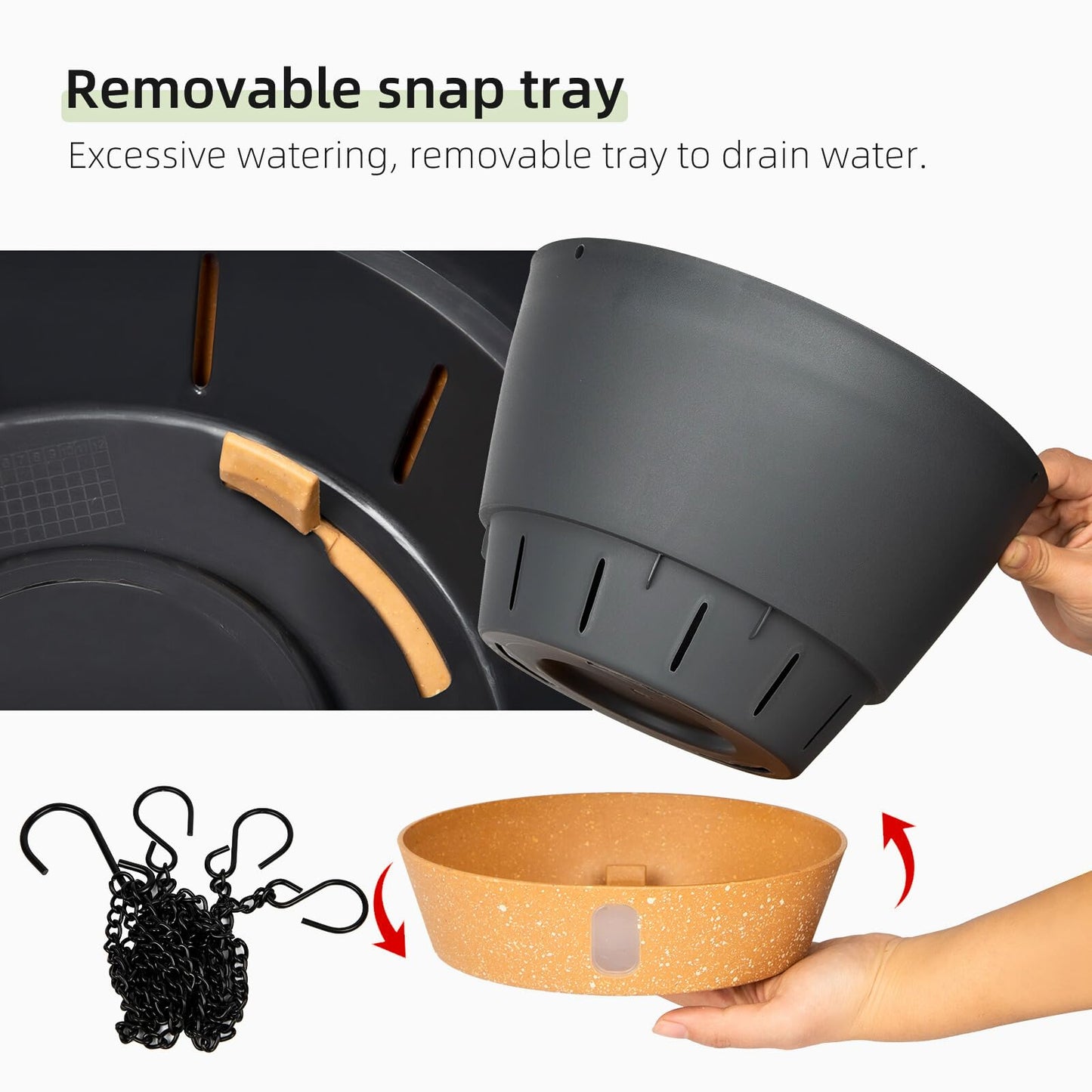 QCQHDU 2 Pack 10 Inch Hanging Planters for Indoor Outdoor Plants, Hanging Baskets Flower Pots with Reservoir Tray & Visible Water-Level