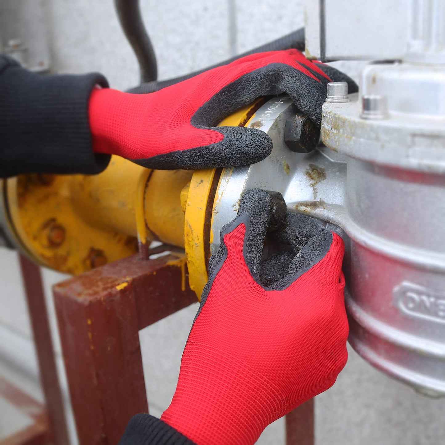 Evridwear Crinkle Latex Rubber Hand Coated Safety Work Gloves for Men Women General Multi Use Construction Warehouse Gardening Assembly Landscaping,Red Large 12 Pairs Pack
