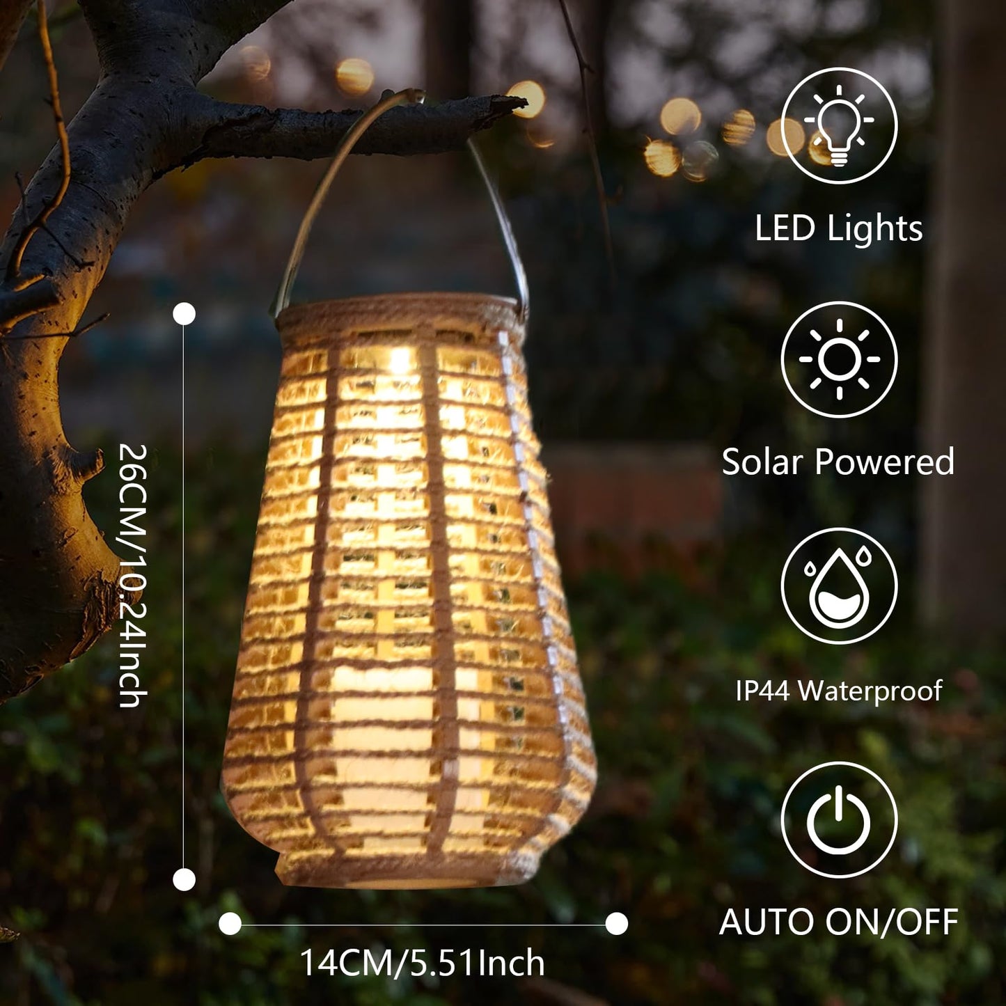 Solar Lanterns Outdoor Waterproof, Vase-Shaped Solar Lantern with Handle, Hand-Wound Rope Outdoor Lantern Dusk to Dawn 6-8Hr, Hanging & Tabletop Decor for Garden/Patio