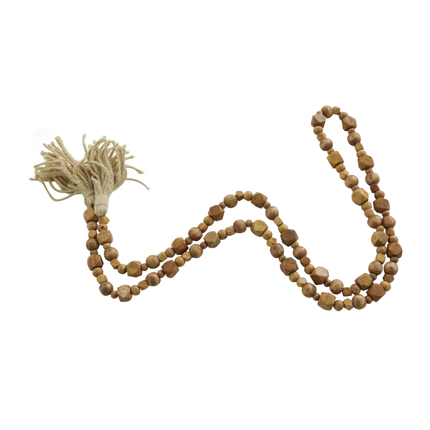 Deco 79 Mango Wood Handmade Hexagon Carved Geometric Long Garland with Tassel, 80" x 1" x 1", Brown
