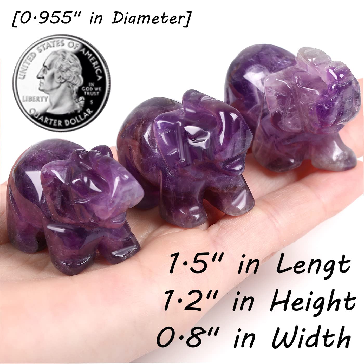 QINJIEJIE 5PCS Elephant Decor Amethyst Statue Crystals Rose Quartz Green Aventurine Opal Tiger Eye Cute Desk Stones Decoration Room Office Decor Statue Pocket Spiritual Gem Gifts for Women 1.5"