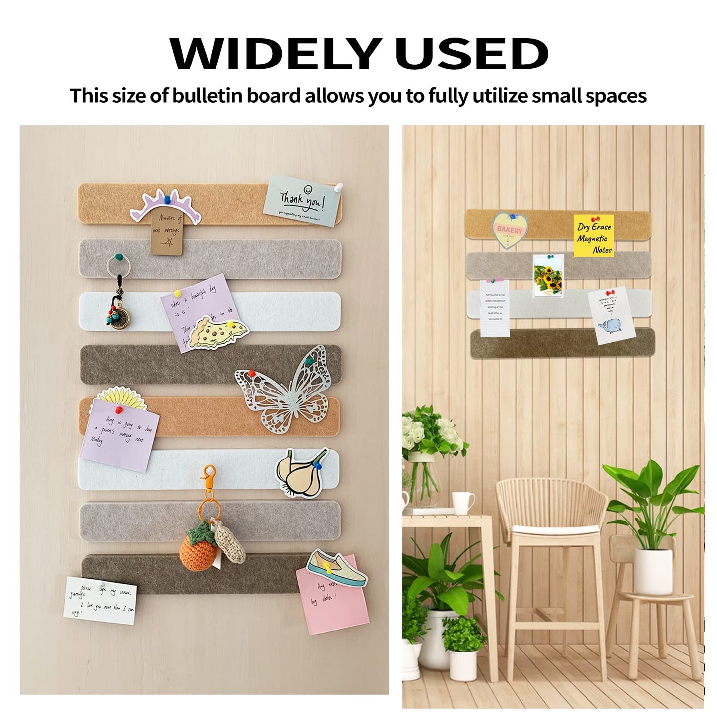 8 Packs Felt Pin Board Bar Strips Bulletin Board，Notice Board Self Adhesive Cork Board with 35 Push Pins，for Office Home Classroom Wall Decoration Paste Notes, Photos，Schedules