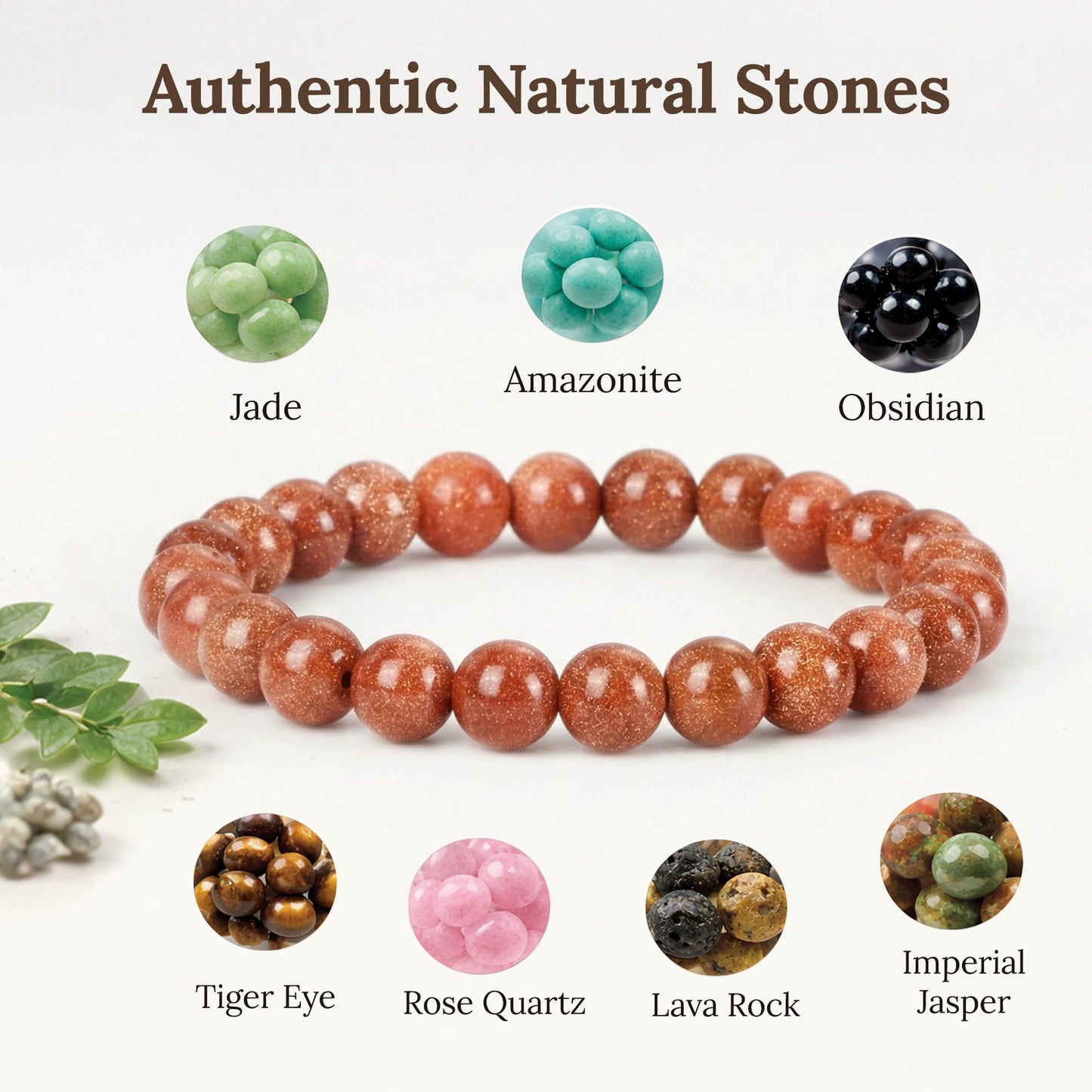 Elm City Direct 8mm Natural Stone Beaded Bracelet – Unisex Crystal Stretch Bracelets for Men & Women, Chakra & Healing Jewelry, Gift-Ready Beaded Bracelets (Gold Stone, 8mm)