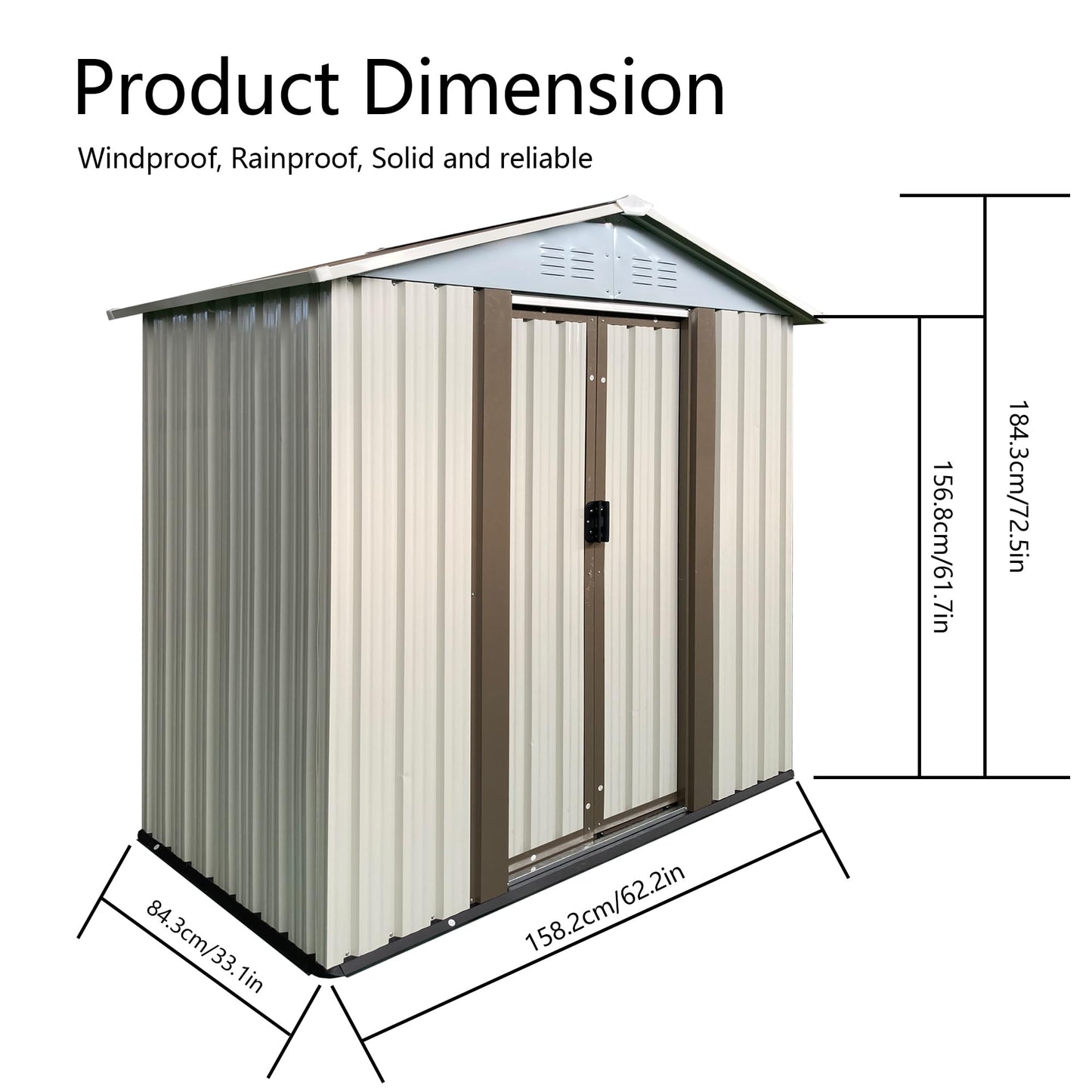 Ball & Cast 5x3 FT Outdoor Storage Shed, Metal Sheds with Punched Vents and Sliding Door, Waterproof Garden Tool Shed with Aluminum Frames and Sloped Roof for Backyard Patio,Cream White