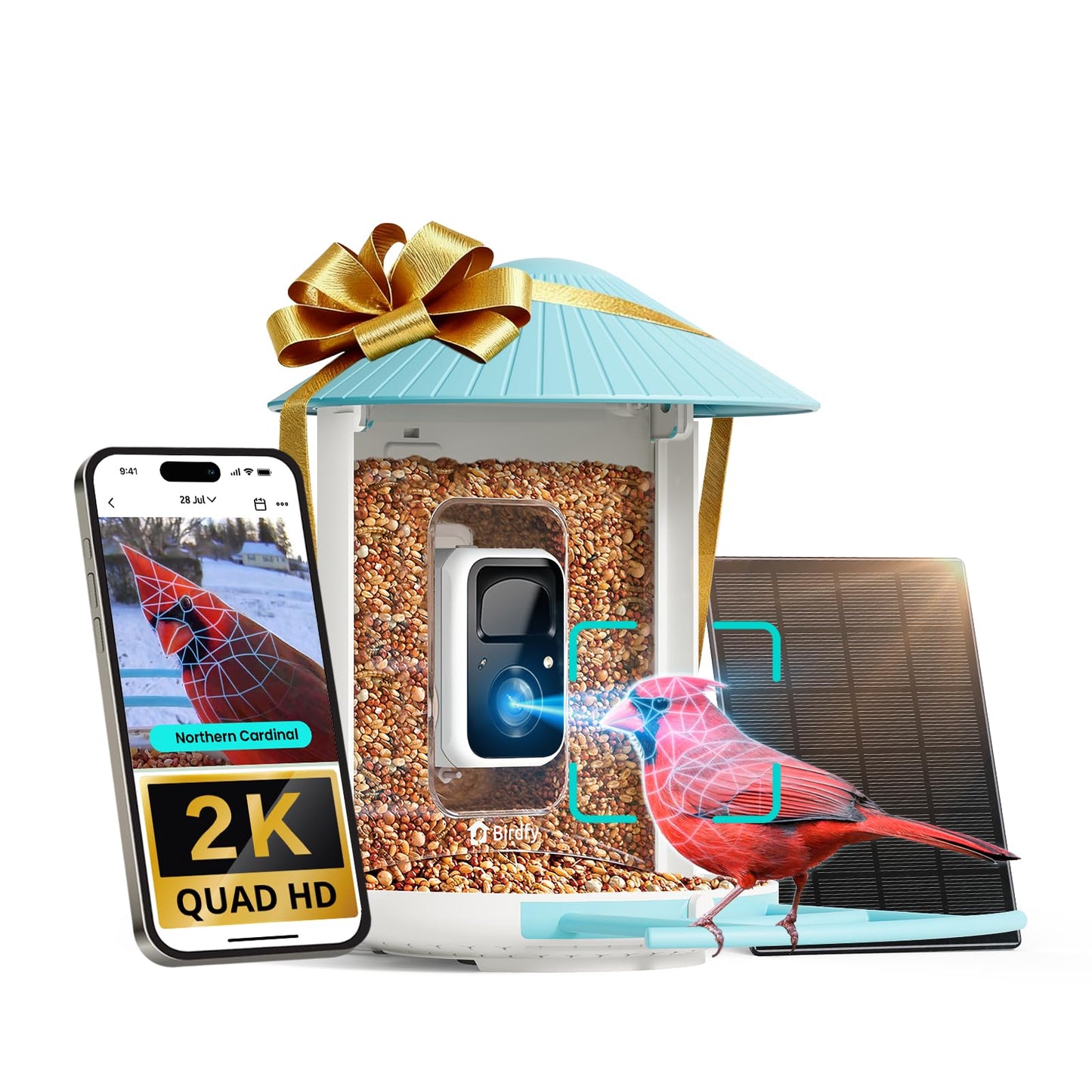 NETVUE by Birdfy Smart Bird Feeder with Camera Solar Power, Smart AI Birdwatching Camera, Auto Capture & Notify, Clear Day & Color Night Video & Pictures, Ideal Gift for Lover