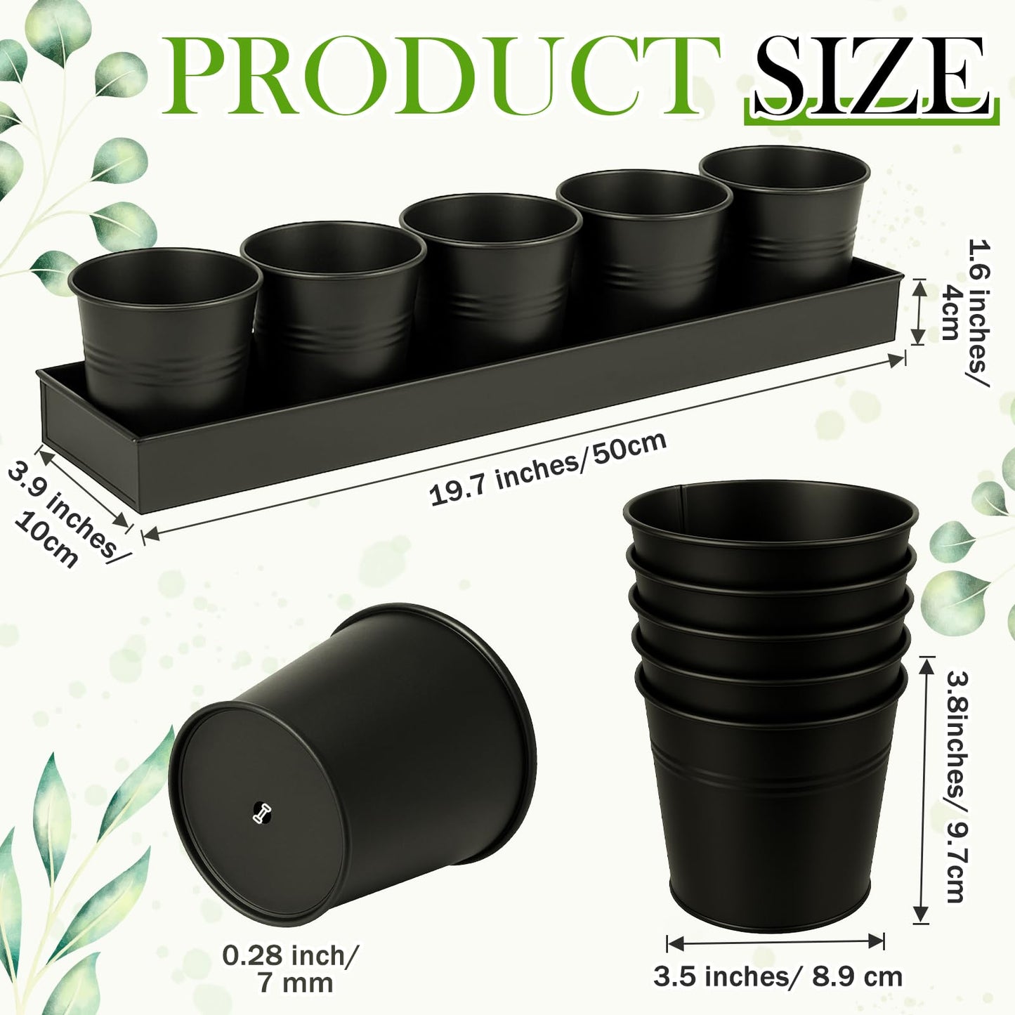 FoldTier 2 Sets Herb Garden Planter Indoor Kit with Trey 10 Pcs Metal Windowsill Plant Pots with Drainage Holes Indoor Herb Planter with Marker and Labels for Home Outdoor Plants (Black)