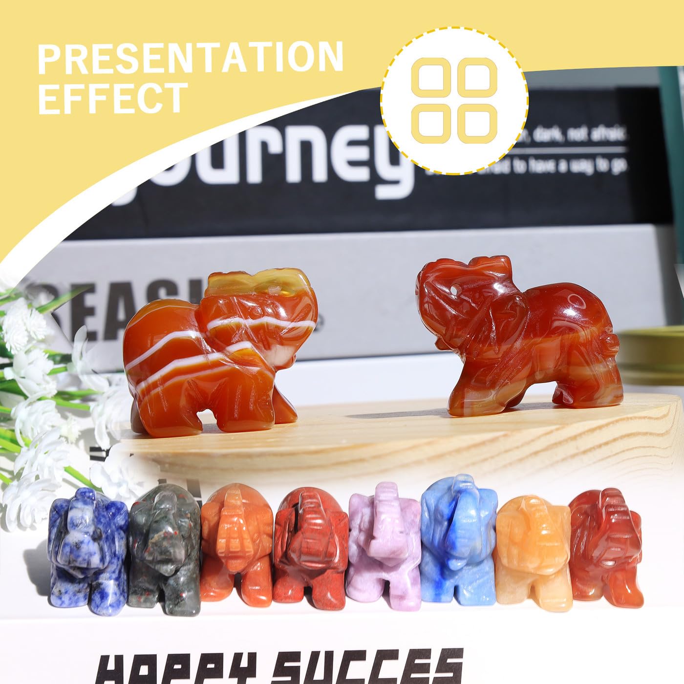 QINJIEJIE Red Carnelian Crystals Elephant Decor Cute Desk Stones Polished Figurine Natural Gemstones Luck Decoration Home Room Office Pocket Hippie Statue Meditation Spiritual Women