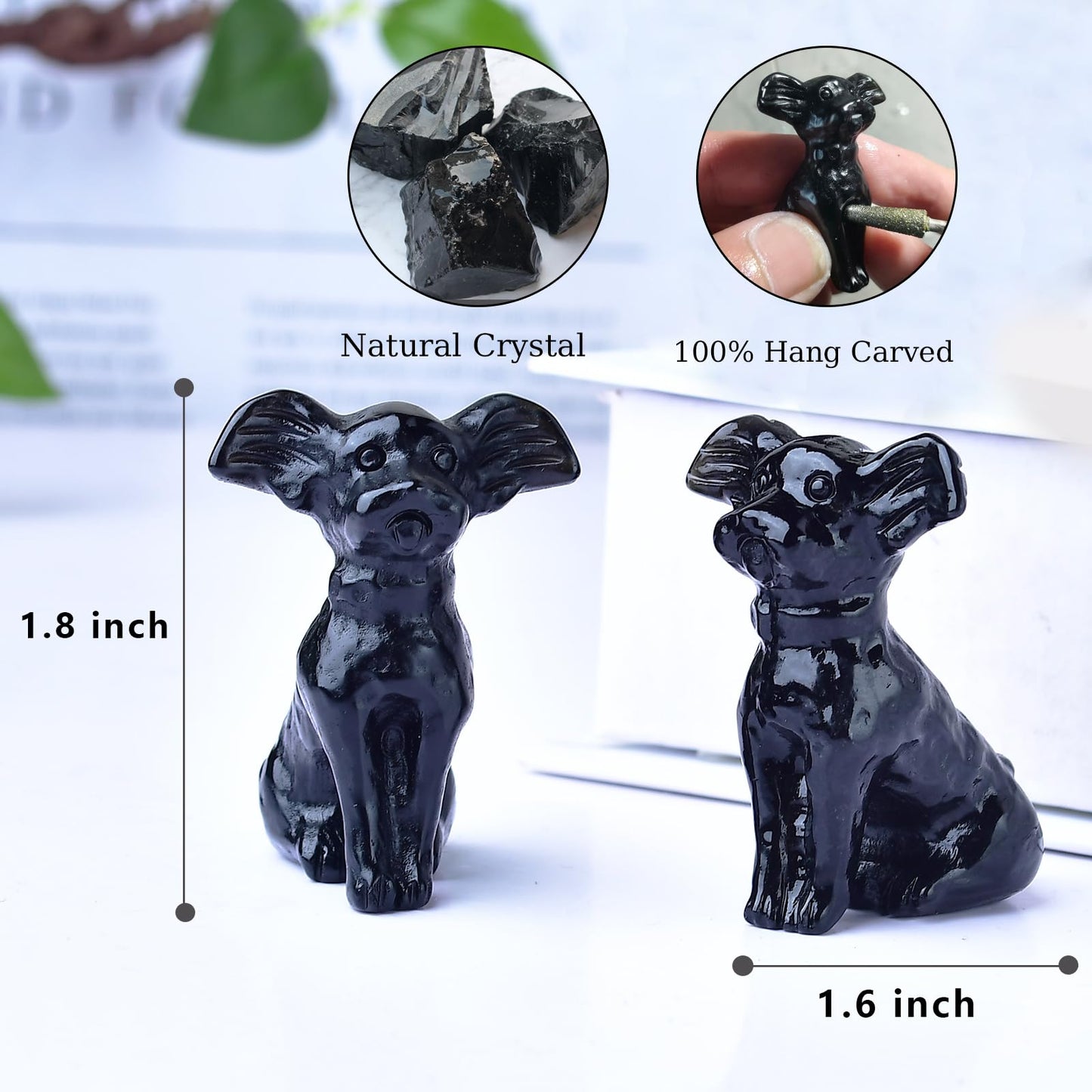 Ytbeoxk 1.8 Inch Black Obsidian Dog Crystal Figurines Home Decor,Hand-Carved Healing Crystals, Puppy Statues Stone Energy Gemstones,in Bedroom Office Dog Memorial Gifts for Women and Men