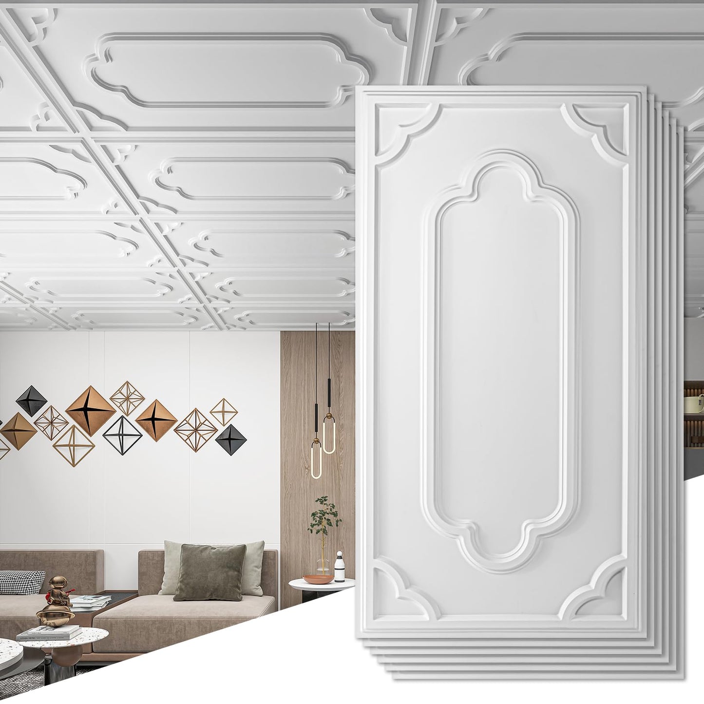 Art3d 12-Pack Drop Ceiling Tiles 2x4 Ft, Decorative PVC Ceiling Covering Panels 24x48 Inch for Basement Bathroom Kitchen, Cover 96 Sq.Ft, White