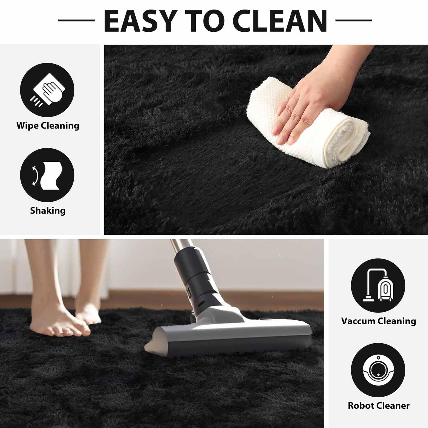 FinRèc Soft Black Area Rugs for Bedroom Living Room, 4x6 Feet Modern Indoor Fluffy Shaggy Rug, Non-Slip Fuzzy Furry Rug for Nursery Kids Room Dorm Room Home Decor, High Pile Plush Floor Carpet