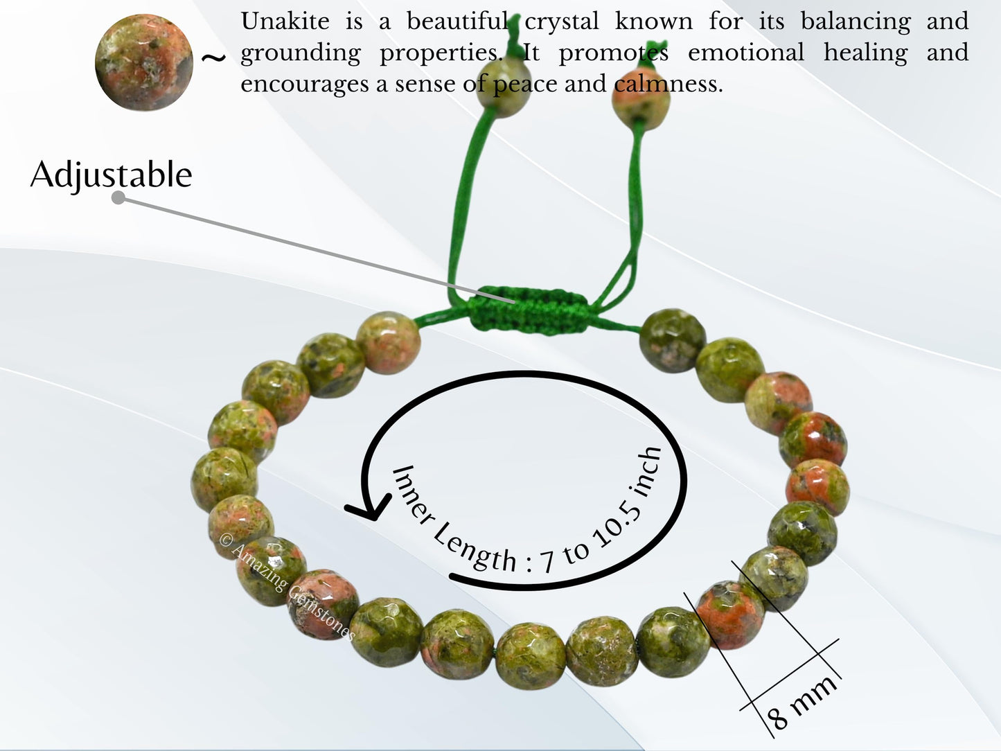 Amazing Gemstone Unakite Bracelet for Women - Chakra Mens Bracelet Protection Crystals and Healing Stones - Blessing Spiritual Meditation Stocking Stuffers (Faceted Beaded Bracelet, Adjustable)