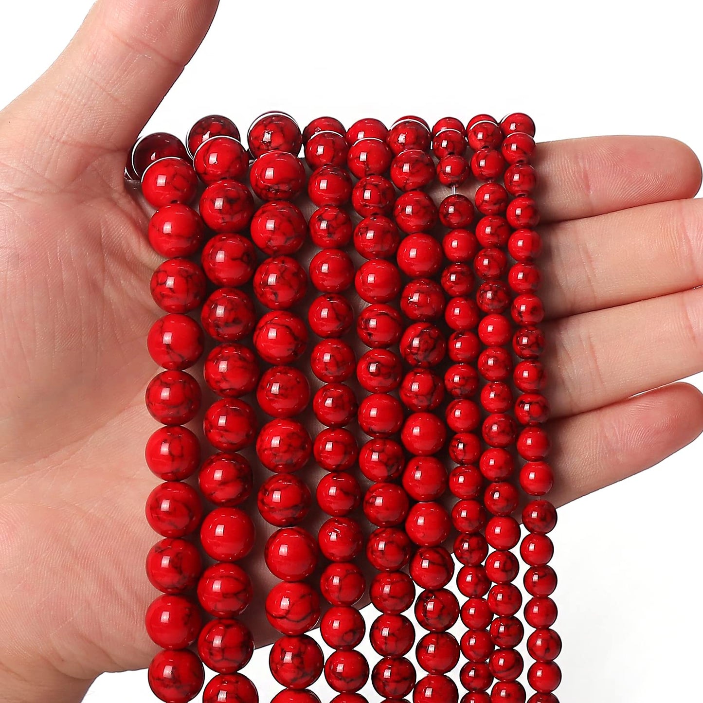 45pcs 8mm Natural Stone Beads Red Turquoise Beads Energy Crystal Healing Power Gemstone for Jewelry Making, DIY Bracelet Necklace