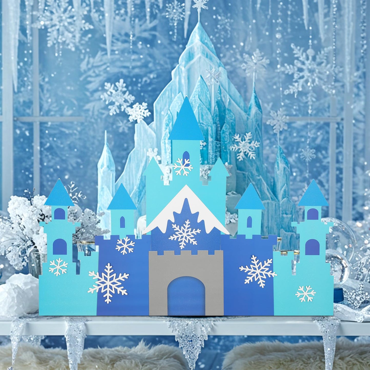 Harloon 19.7 x 23.6 Inch Snowflake Castle Table Centerpiece Glitter Winter Themed Party Table Decorations for Princess Snowflake Themed Winter Birthday Party Supplies