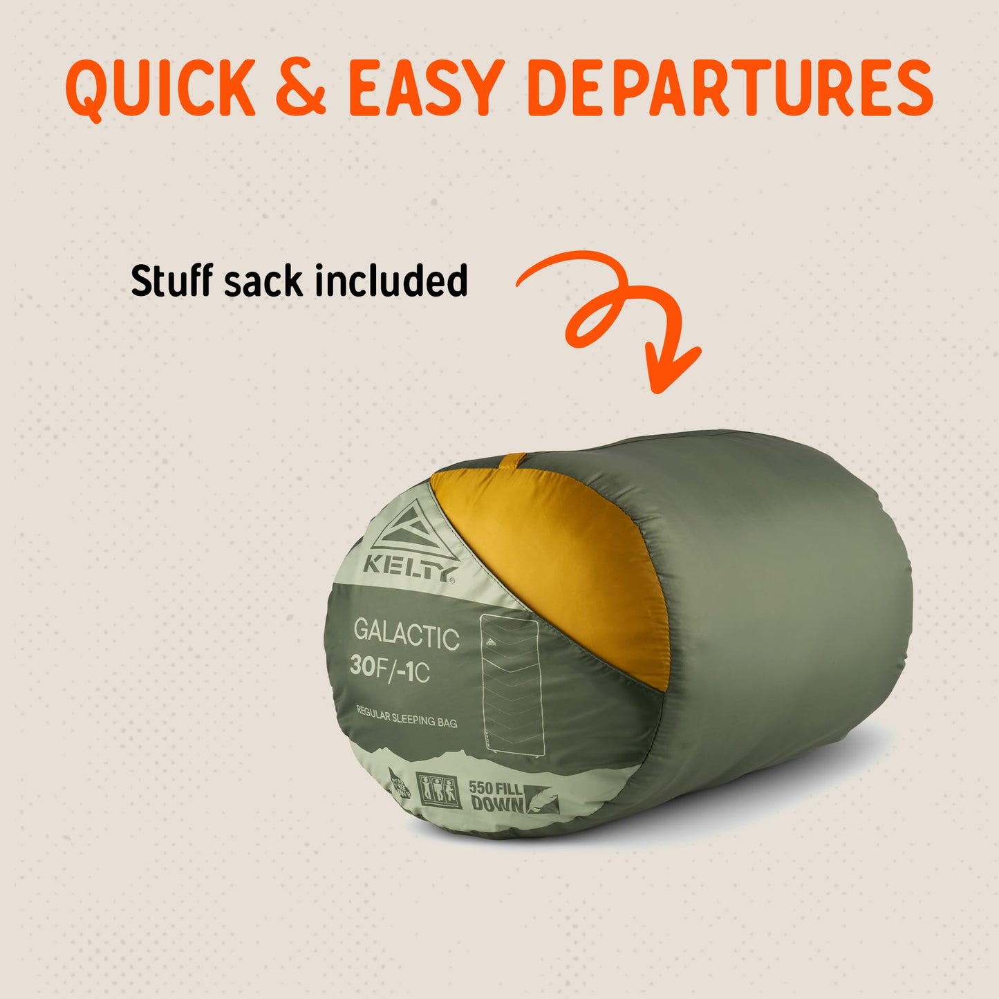Kelty Galactic Down 30 Degree Sleeping Bag, 550 Fill Power RDS Trackable Down, Backpacking and Camping, Zip Together for 2P Sleeping Bag (Duck Green)