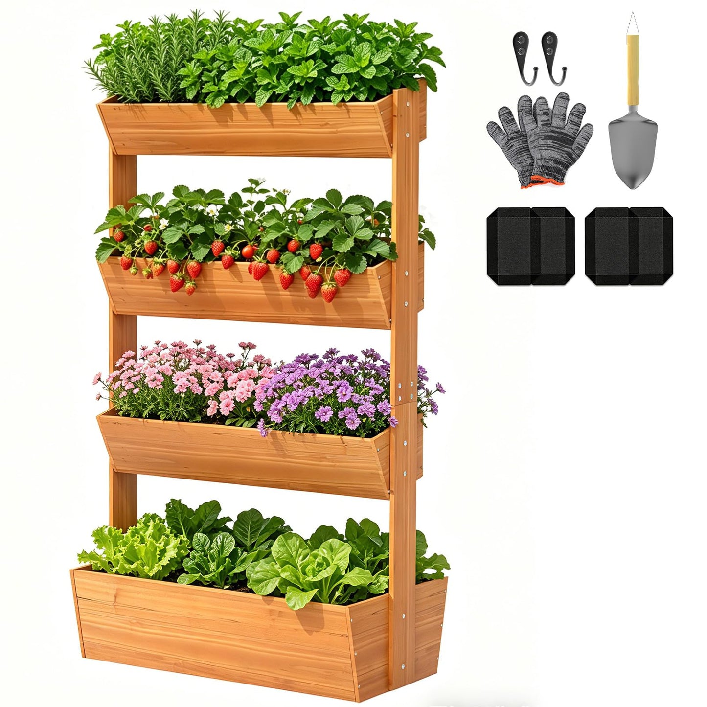 Suteck Raised Garden Bed, Vertical Wooden Raised Garden Bed, 4 Tier Garden Planters Freestanding Plant Stand Flower Rack Wooden Planter Box For Plants Flowers Herbs Vegetables Indoor Outdoor Gardening