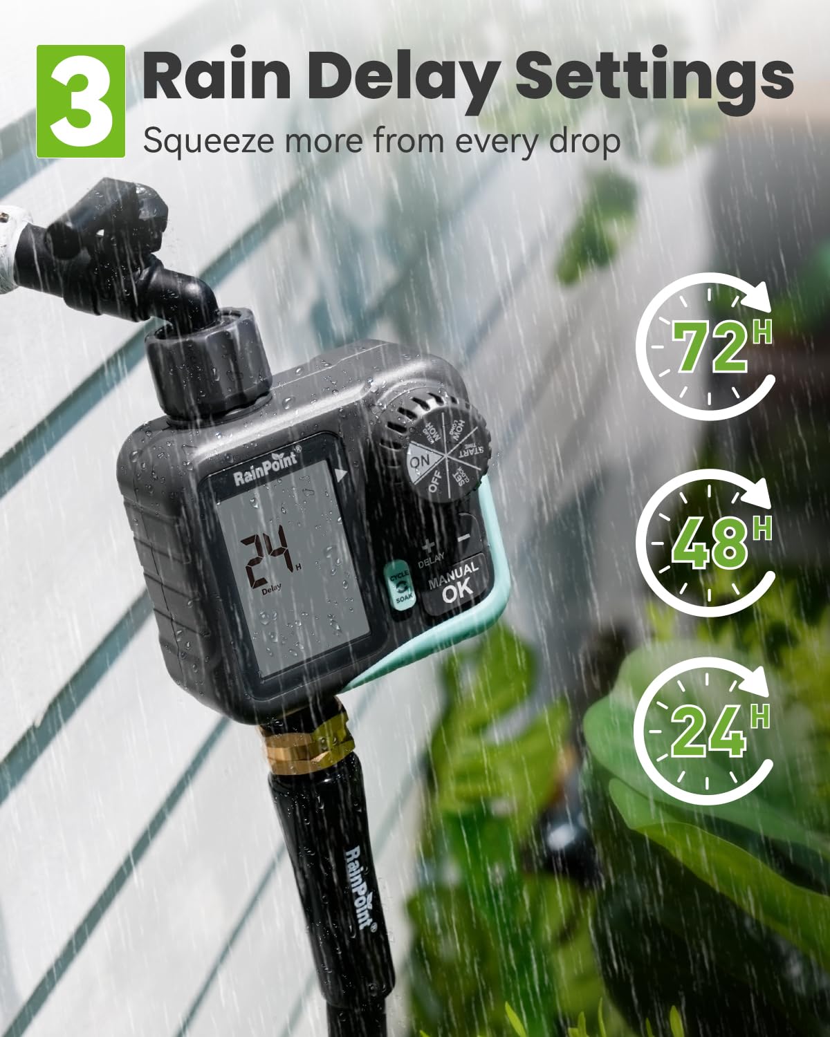 RAINPOINT Sprinkler Timer - Cycle & Soak Hose Timer for Garden Hose with Automatic Watering/Manual Watering/Rain Delay, Programmable for Irrigation System, Lawn, Yard, Outdoor