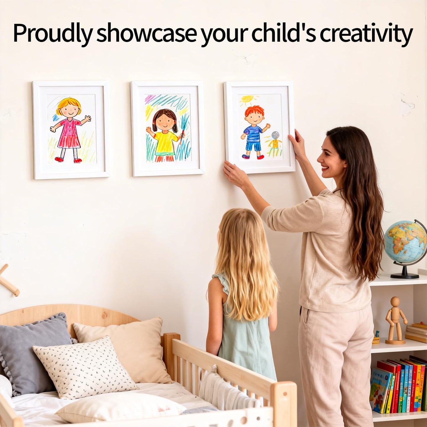 GiggleCraft Kids Art Frame 8.5 by 11 Picture Frame – 2-Pack Front Opening Framed Wall Art Pictures Wall Decor – Ready to Hang Kids Room Decor Ideal for Home, Classroom, Playroom - White