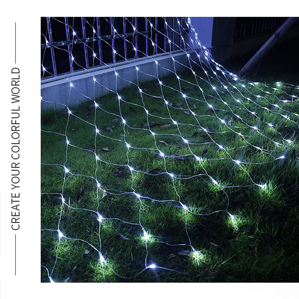 woohaha Outdoor Christmas Net Lights, 9.8FTx6.6FT 192 LED Plug-in Mesh Lights with 8 Lighting Modes, Connectable Light for Bush Christmas Garden Tree Holiday Wedding Party Decor, Cool White