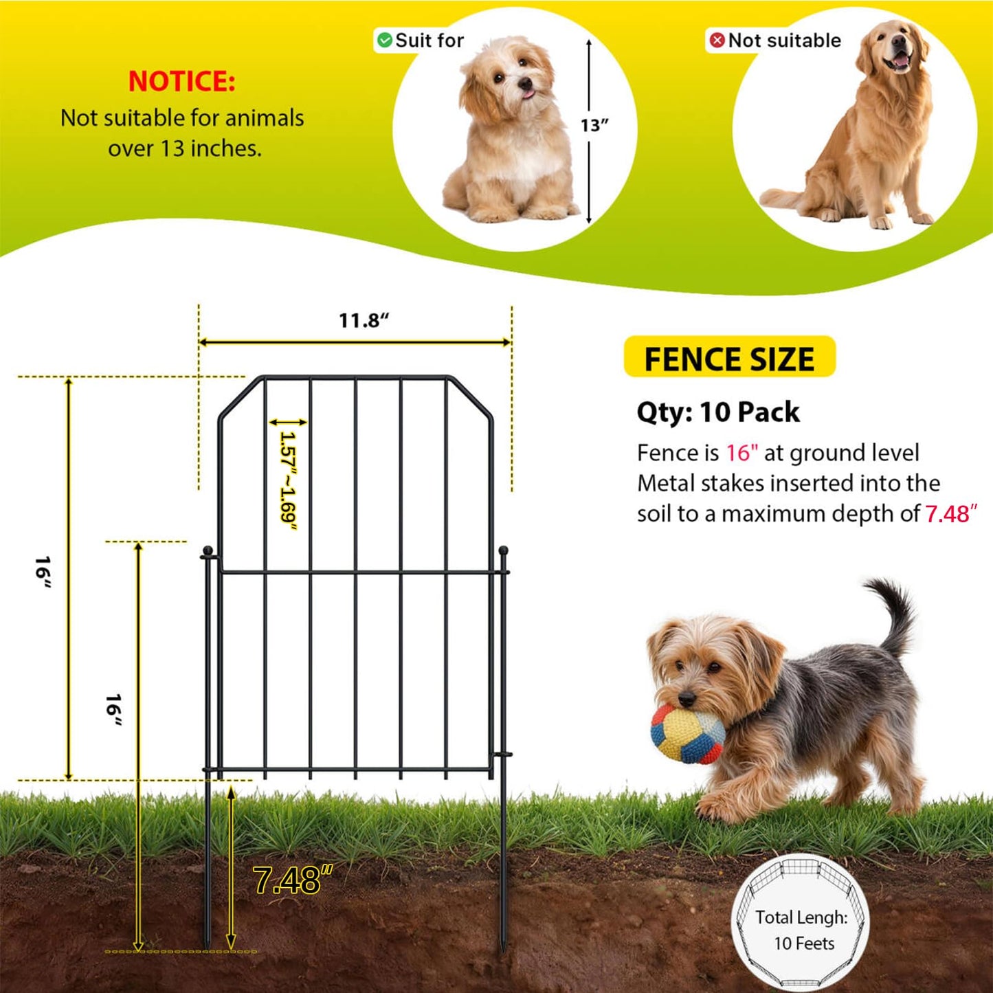 VANCASTLE Decorative Garden Fence, Toatal 10FT(L) x 24IN(H) Outdoor Metal No Dig Fence Animal Barrier, Rustproof No-Tool Assembly Landscape Edging for Yard, Lawn, Patio, Flower Bed-10 Panels Design A