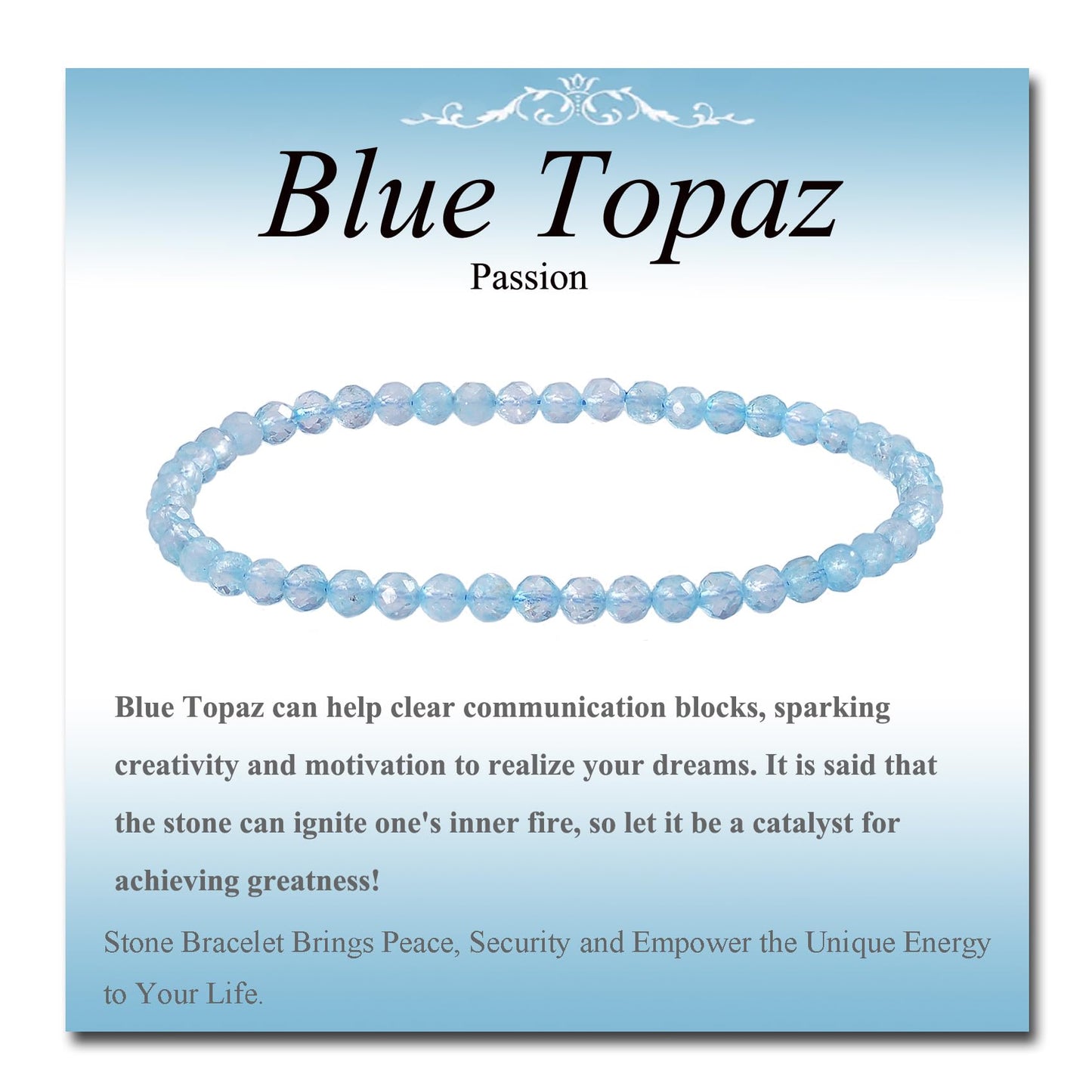MASSIVE BEADS Natural Genuine Gemstone Beads Healing Crystal Chakra Reiki Jewelry Faceted Round Beads Bracelets (Blue Topaz, 3mm)
