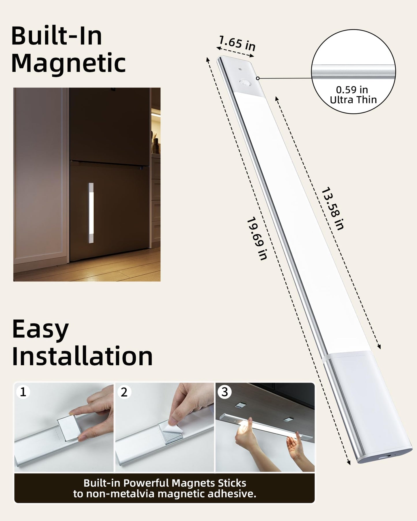 EZVALO Under Cabinet Lighting, 2200mAh Closet Lights with 2 Extra Batteries, 3 Color Temps Motion Sensor Lights Indoor, LED Lights for Closet, Pantry, Kitchen