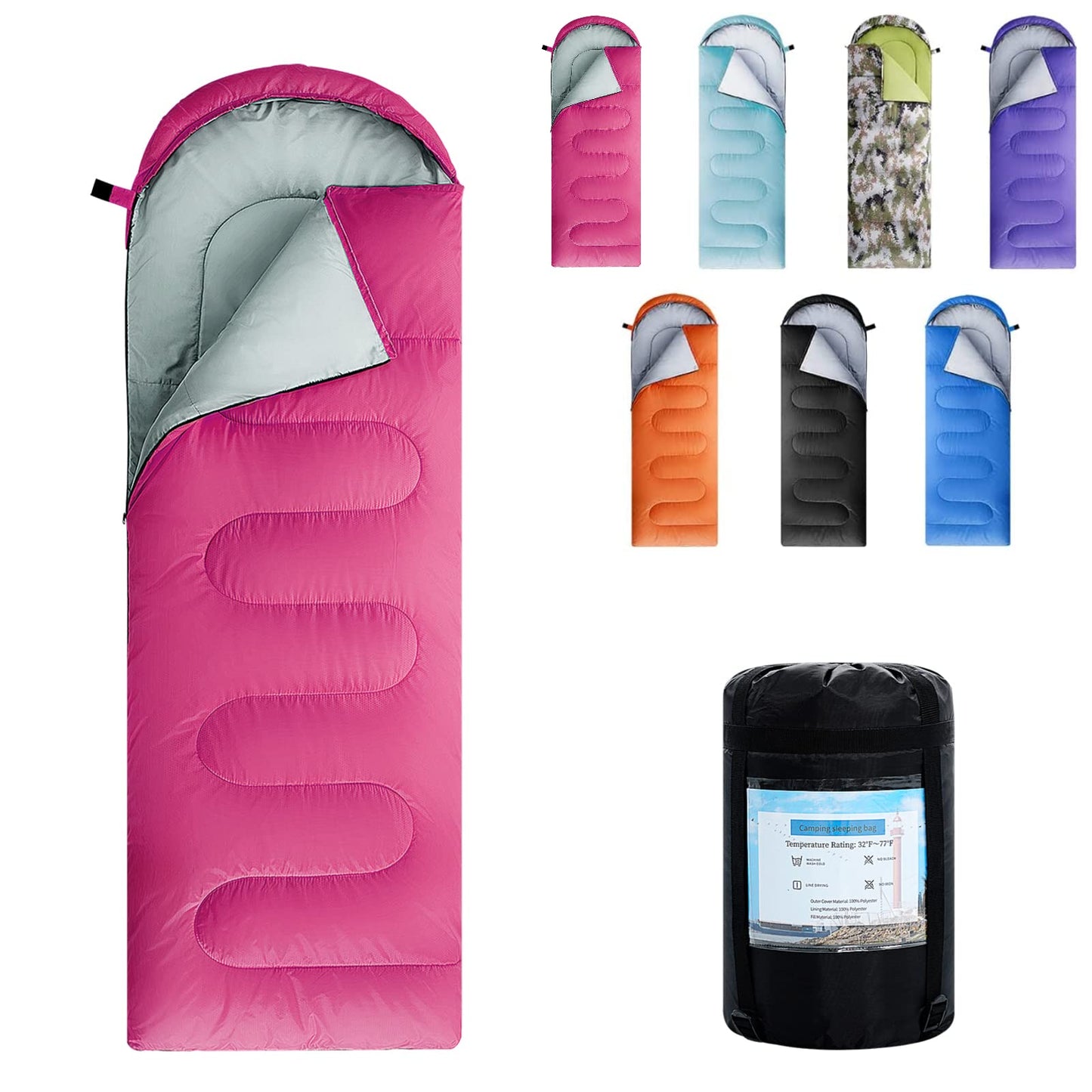 ORTHOMTEX Sleeping Bags for Adults,Teens and Kids Girls-Warm & Cold Weather Lightweight,Waterproof Backpack,Great for 3-4 Seasons Hiking,Camping and Outdoor Mountaineering(Pink/Right Zip)