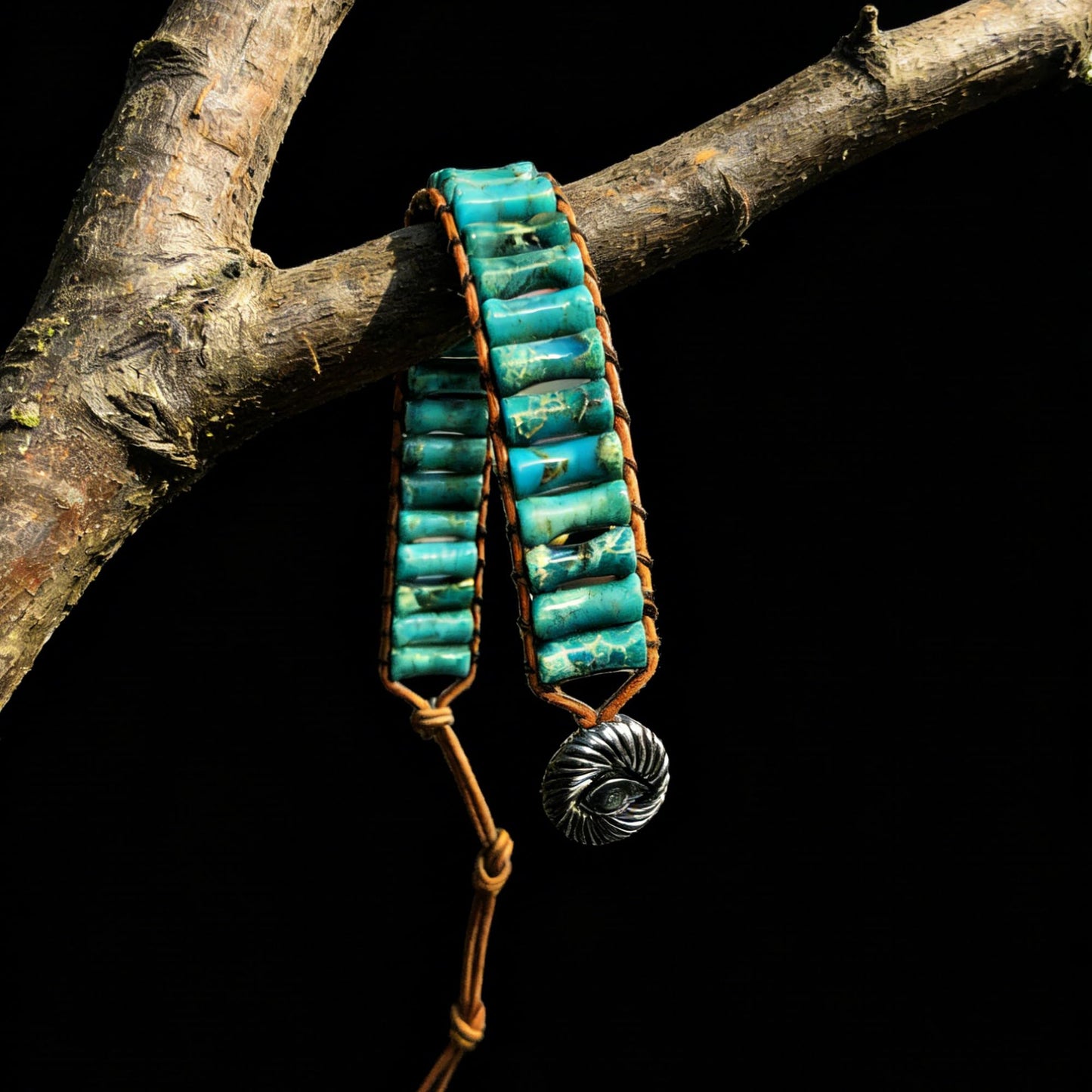 Plumiss Bohemian Turquoise Blue Imperial Stone Bracelet - Adjustable Leather Wrap Chakra Bracelet for Women Men, Handmade Colorful Energy Stone Yoga Jewelry Gift
