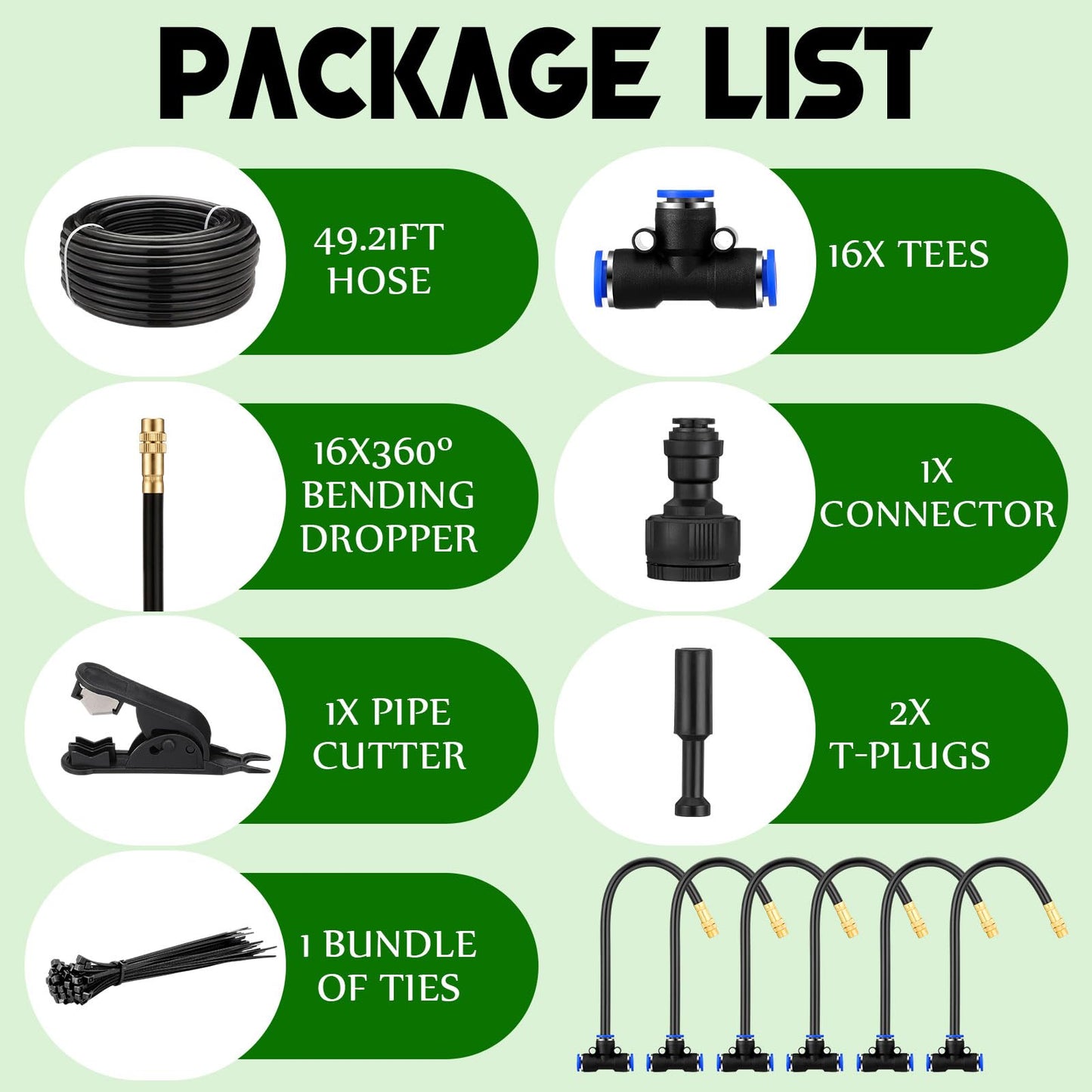 Geelin 49.21ft Garden Drip Irrigation System, 360° Adjustable Watering Kit with 16 Nozzles Automatic Irrigation Watering Misting System for Greenhouse, Yard, Lawn, Plant