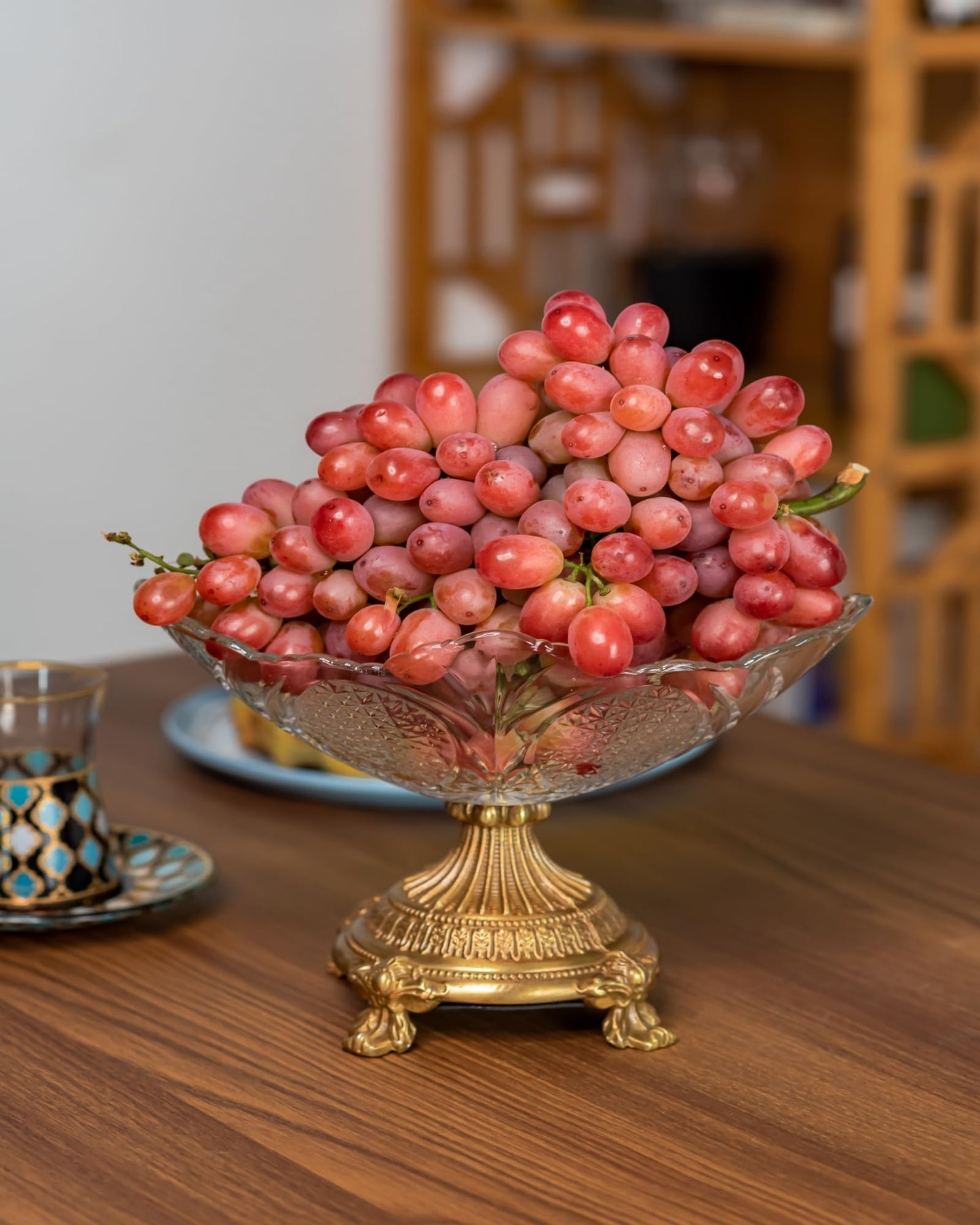 gloriousliving Small Glass Fruit Bowl，8" Decorative Bowl,Decorative Glass Bowl with Gold Pedestal, Kitchen Counter Fruit Bowls for Fruit Vegetable Candy and Key