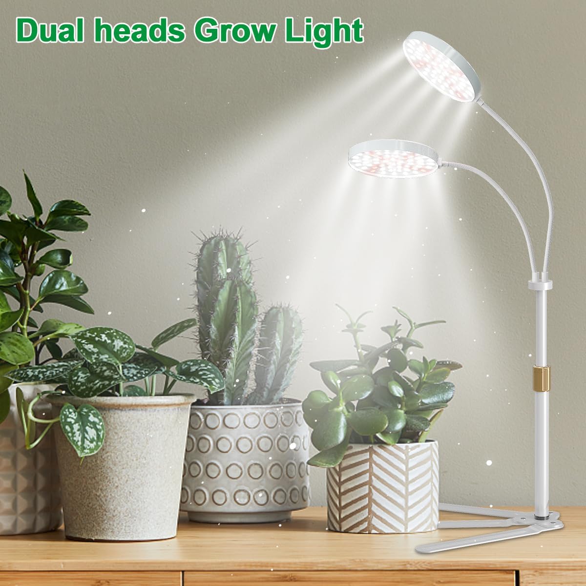 GYTF Grow Light Dual Ring 3.5" with Base, 122 LEDs 6000K White Full Spectrum Gooseneck Plant Lamp for Indoor Desk Plants, Dimmable & Height Adjustable 9-16", Timer 4/8/12/18Hrs