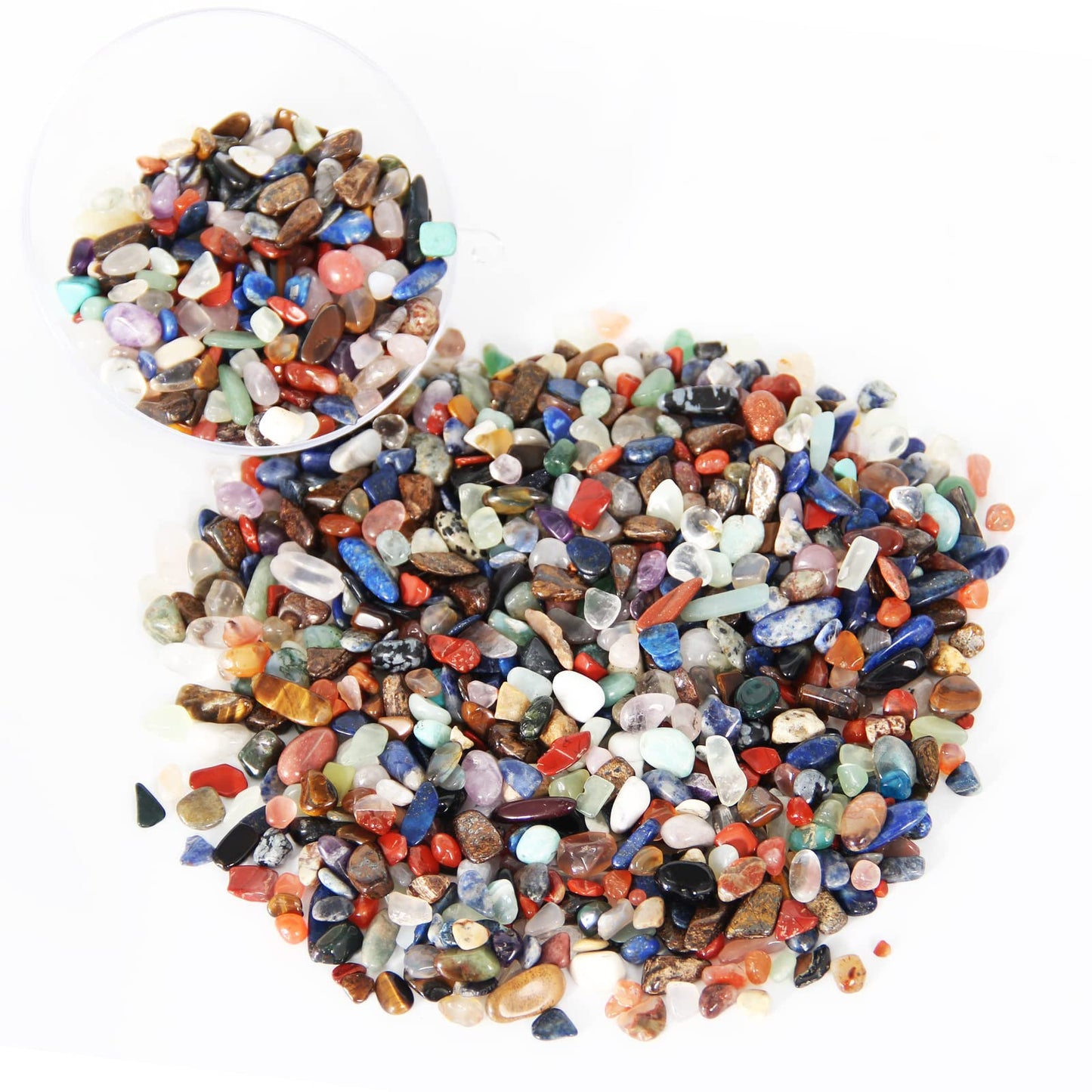 1.1lb Natural Mixed Crystal Chips Stones- Crushed Healing Crystal Gemstones for Witchcraft, Decorative Rocks for Aquarium Fish Tank, Vase Filler, DIY Crafts, Beautiful Package for Gift.