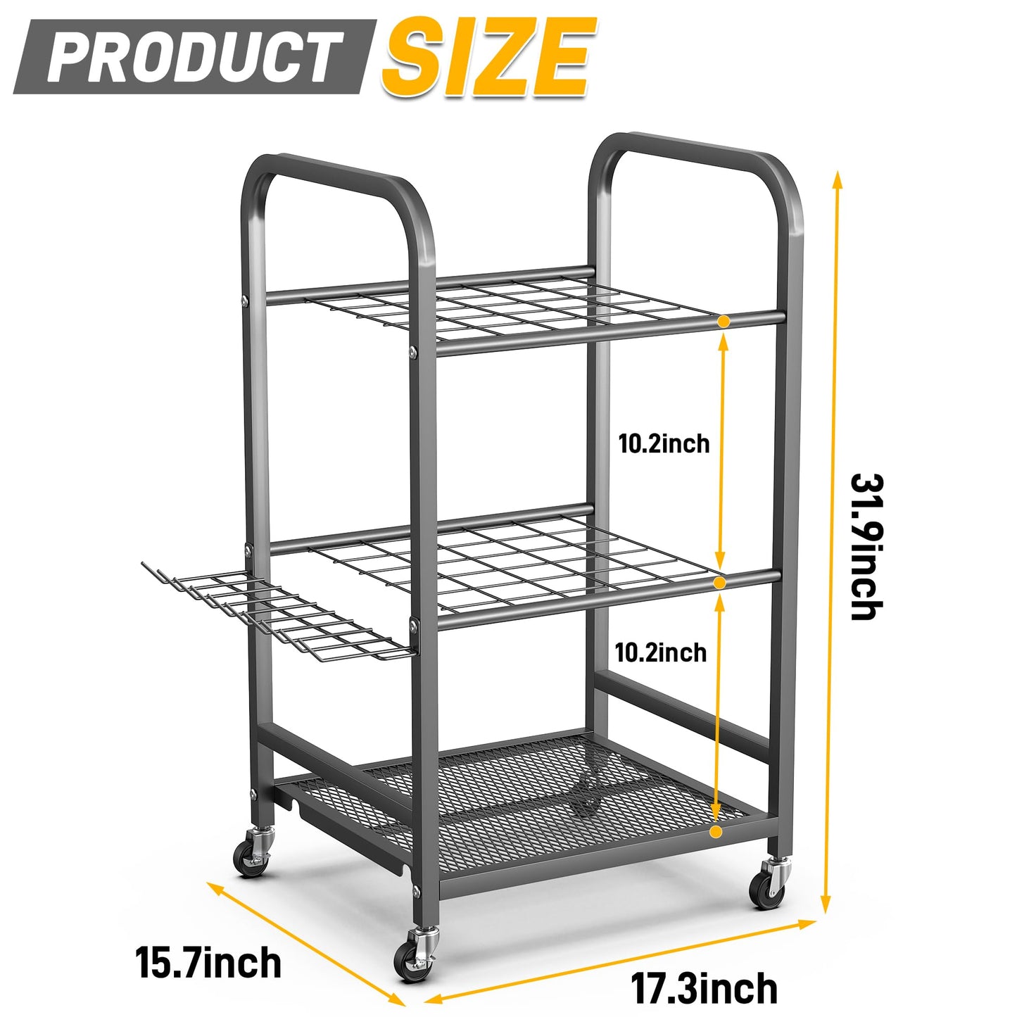 Ultrawall Garden Tool Organizer Stand, Yard Tool Storage Rack with Lockable Wheels, Garage Tool Storage for Rake, Brooms, Indoor & Outdoor Use