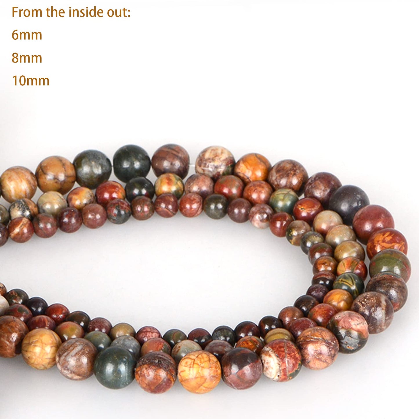 ICAI Beads（Picasso） Natural Stone Gemstone Round Loose Beads Crystal Energy Stone Healing Power for Jewelry Making DIY,1 Strand 35-37pcs（10mm）