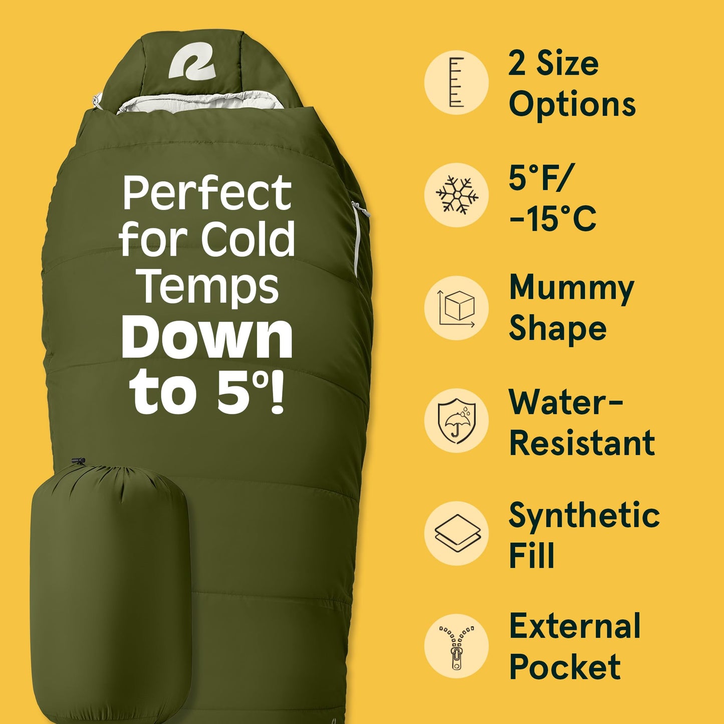 Retrospec Dream 5 Mummy Sleeping Bag - Insulated Cold Weather, Water-Resistant, Adjustable Draw Cords Adult Sleeping Bag