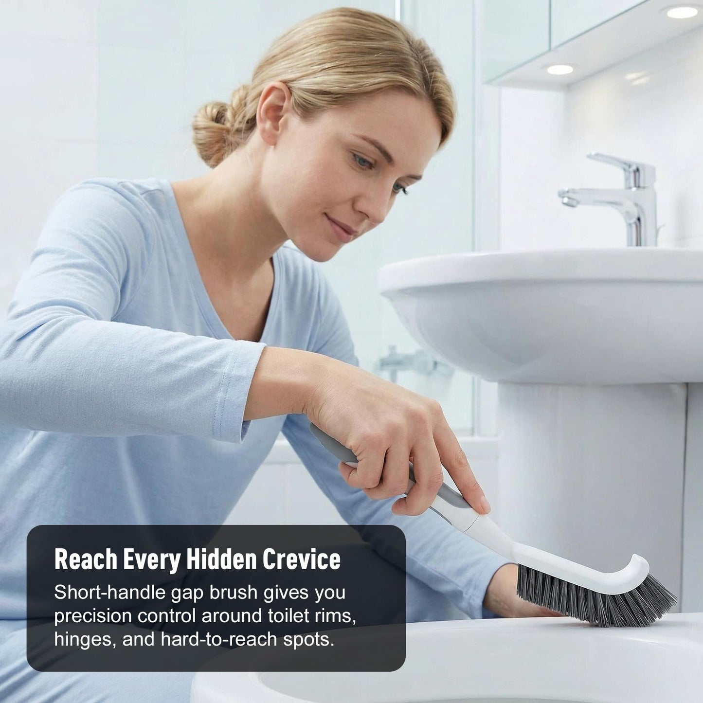 CLEANHOME 3 Pcs Scrub Brush,Multifunctional Cleaning Brush Set with Non-Slip Handle and Sturdy Bristles,Scrub Brushes for Cleaning Bathroom,Kitchen,Grout,Tile,Grey