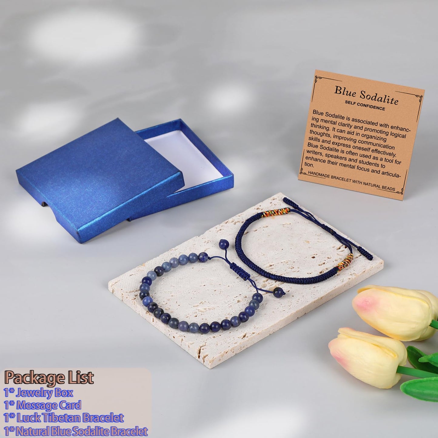 LPBeads 6mm Blue Sodalite Bracelet with Handmade Rope Bracelet Size Adjustable Natural Stone Crystal Healing Bracelets Gifts for Unisex Adults
