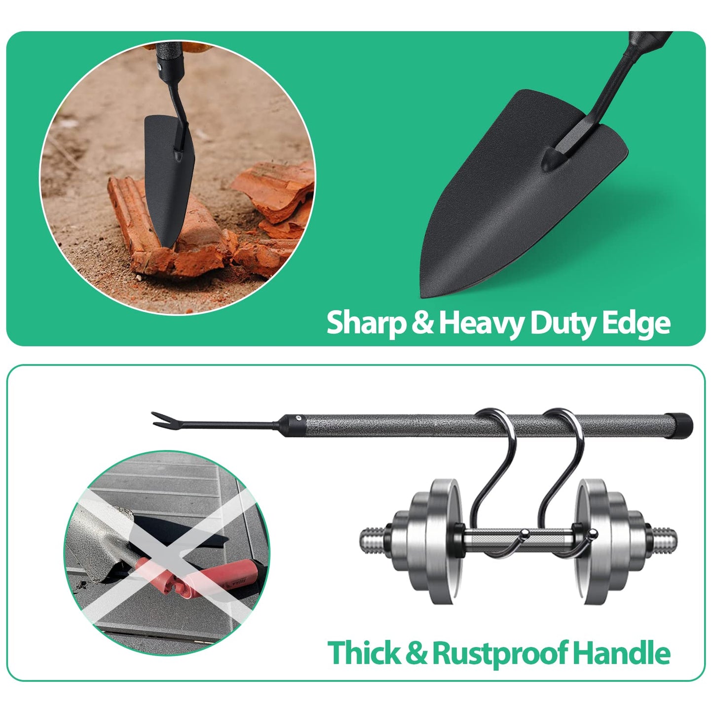 Garden Tool Set, 5-Piece Heavy Duty Gardening Tools Kit with Extendable Handle, Metal Trowel, Cultivator, Weeder, Pruner, Back-Saving Grips for Yard Raised Bed, Rust-Proof, Gift for Women, Men, Kids