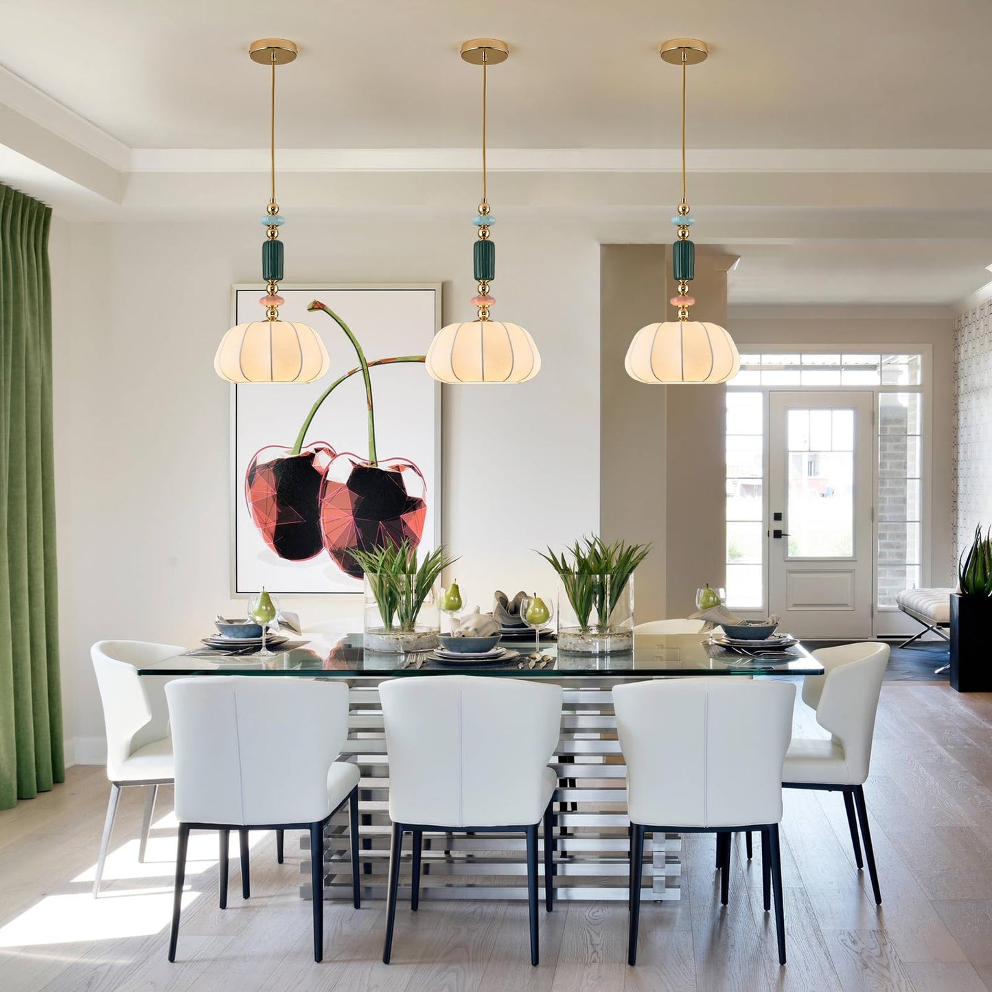 FALINNEAD Imitated Silk White Shade Pendant Light Fixture 11 inch Modern Pendant Lighting Kitchen Hanging Lamp for Dining Room Bedroom Storeroom