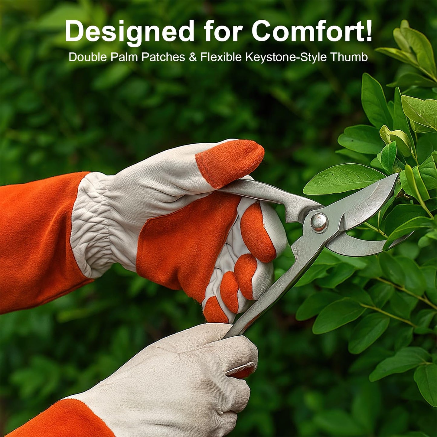 Gastody Long Sleeve Leather Gardening Gloves for Women & Men – Thornproof & Puncture Resistant Cowhide Work Gloves – Heavy Duty Yard Work, Pruning, Landscaping, Welding, Construction L