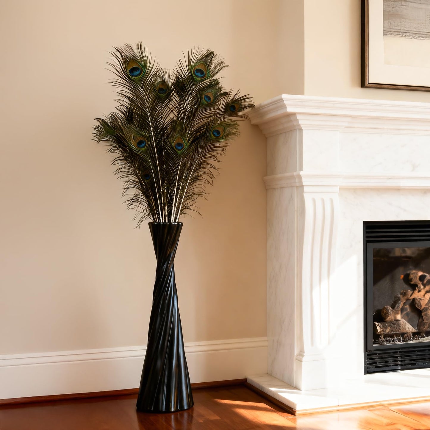 Tall Black Floor Vase 23.6″ – Glossy Twisted Resin Decorative Floor Vase for Pampas Grass, Branches & Dried Flowers, Modern Farmhouse Indoor Home Decor