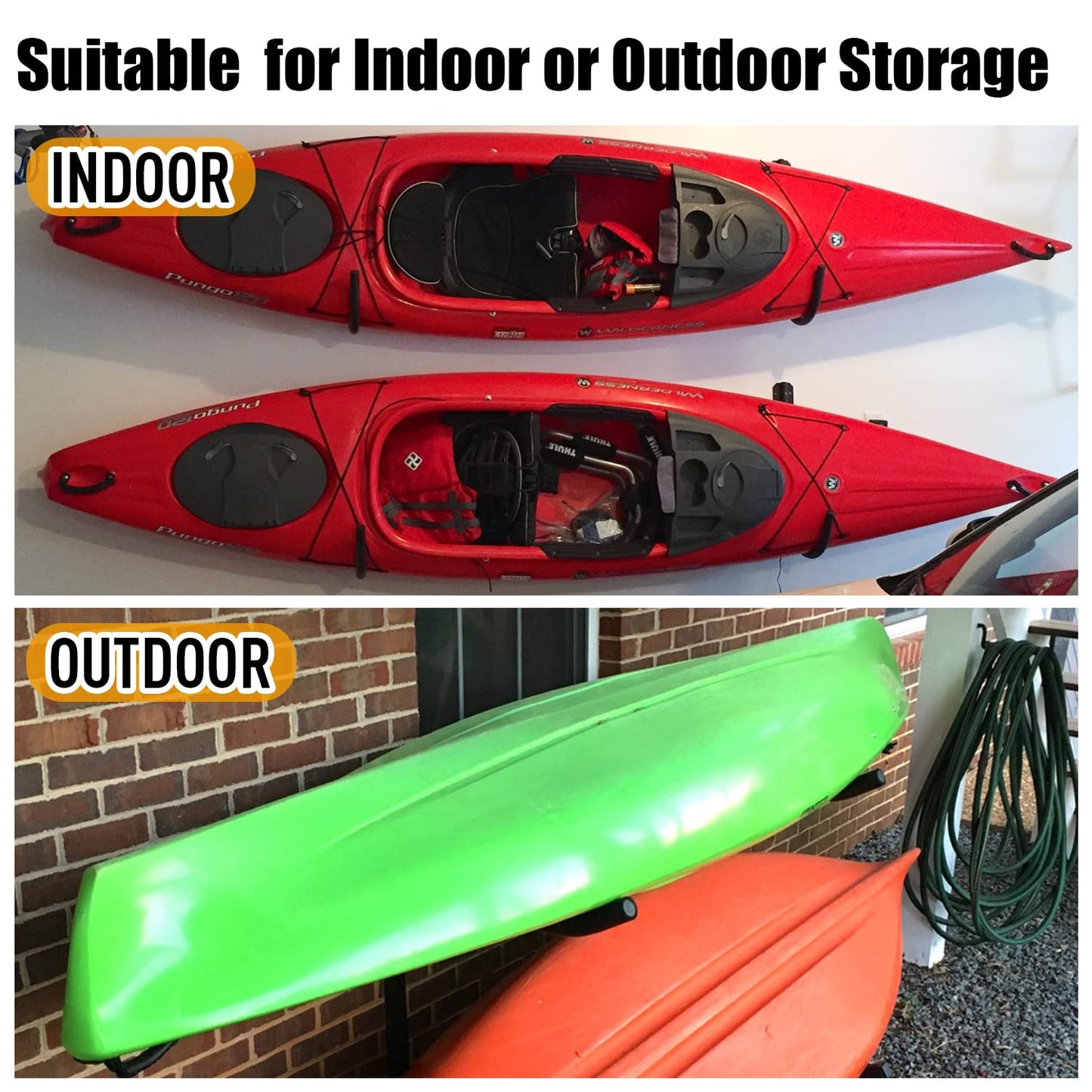UNITEDPOWER Kayak Storage Racks, Garage Hangers, Wall Hooks for Canoe, Ladder, Bicycle, Folding Chairs, Surfboard, Snowboard, Hose and Tools, Indoor, Outdoor 6-Pack