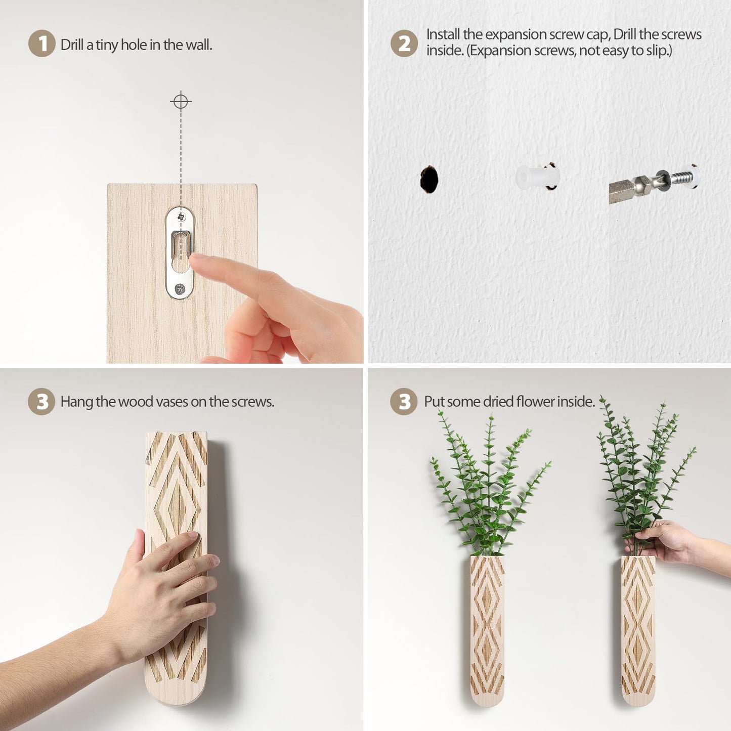 3 Pack Wood Wall Planter, Boho Wall Art for Entryway and Bathroom Decor, Modern Farmhouse Decor, Wall Decor Vase for Holding Fake Plants and Dried Flowers