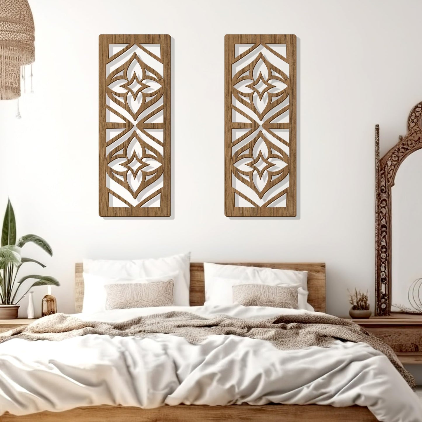 Zzbakress 2 Pcs Mid Century Modern Wall Decor Wooden Abstract Geometric Art for Home Living Room Bedroom (Style X)