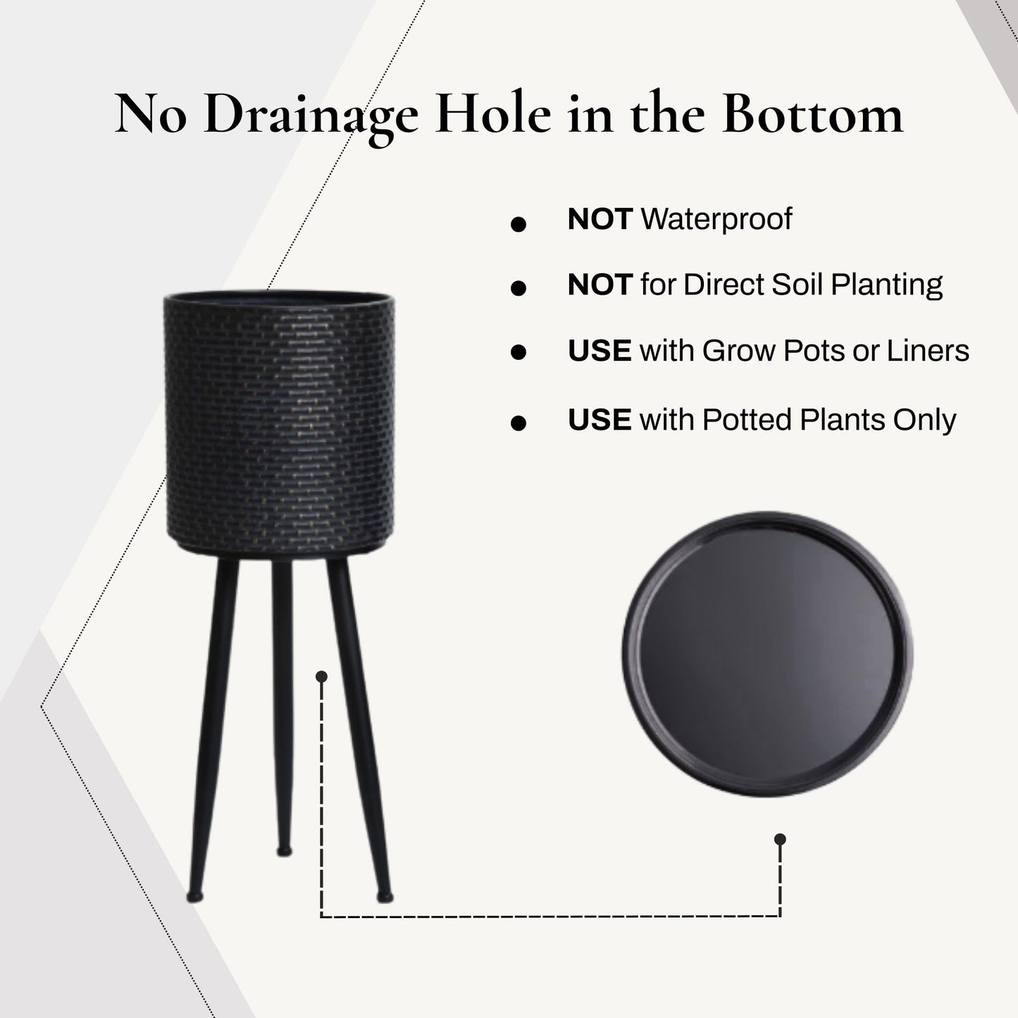 LuxenHome Mid Century Planters for Indoor Plants, Set of 2 Indoor Plant Pots, Dimpled Decorative Cachepot Planters with Black Metal Stands, Large Floor Flower Pot for Living Room, 9.5 & 10.5 Inch